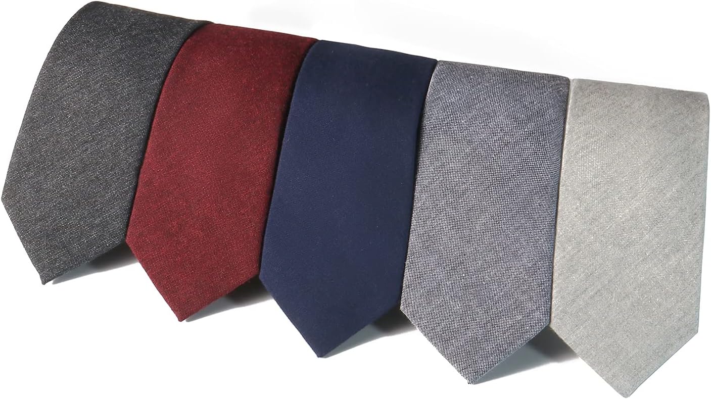 HOULIFE Ties for Men, Solid Mens Tie, Cotton Stripe Skinny Ties for Men, Slim Men’s Neckties for Wedding Party