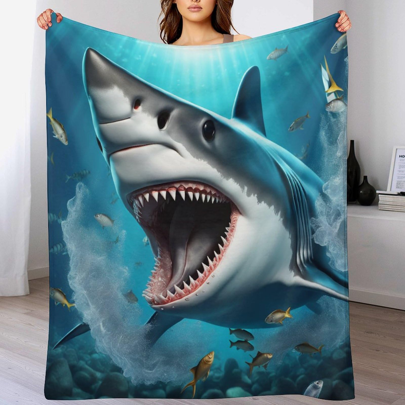 Ggjjtt Girls Shark Blanket Throw - Flannel Sofa Versatile Blankets Fluffy Soft Throw For Bed And Couch Travel For Kids 180×200Cm