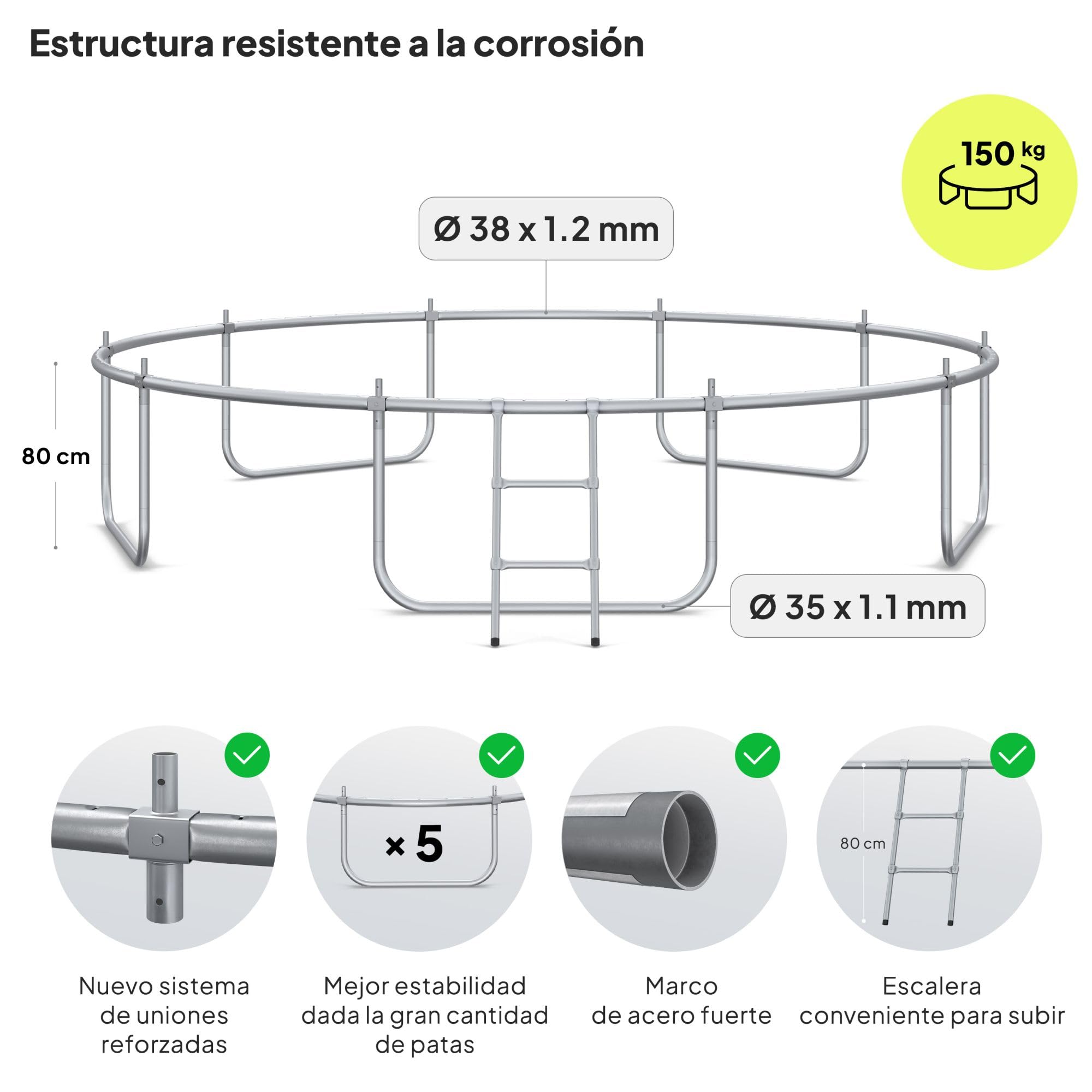 ZIPRO JumpPro IN Trampolín Exterior, Cama Elástica para Niños, con Red Interna, Resistente a la Intemperie, Protección UV, Montaje Fácil, Soporta 100-150 kg, Ø 183/252/312/374/435/496 cm
