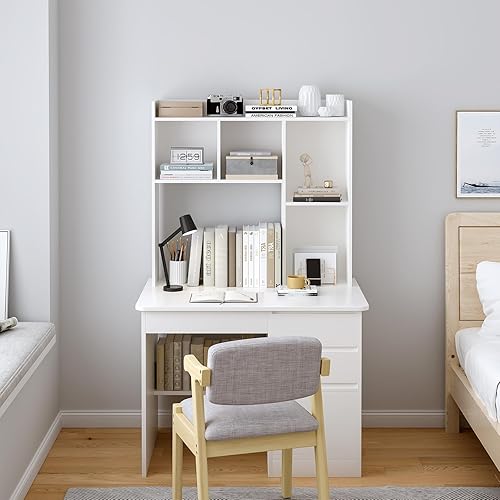 Miniatura 6 de Estantería de escritorio de madera, estante de almacenamiento de escritorio independiente con borde superior para escritorio de computadora,