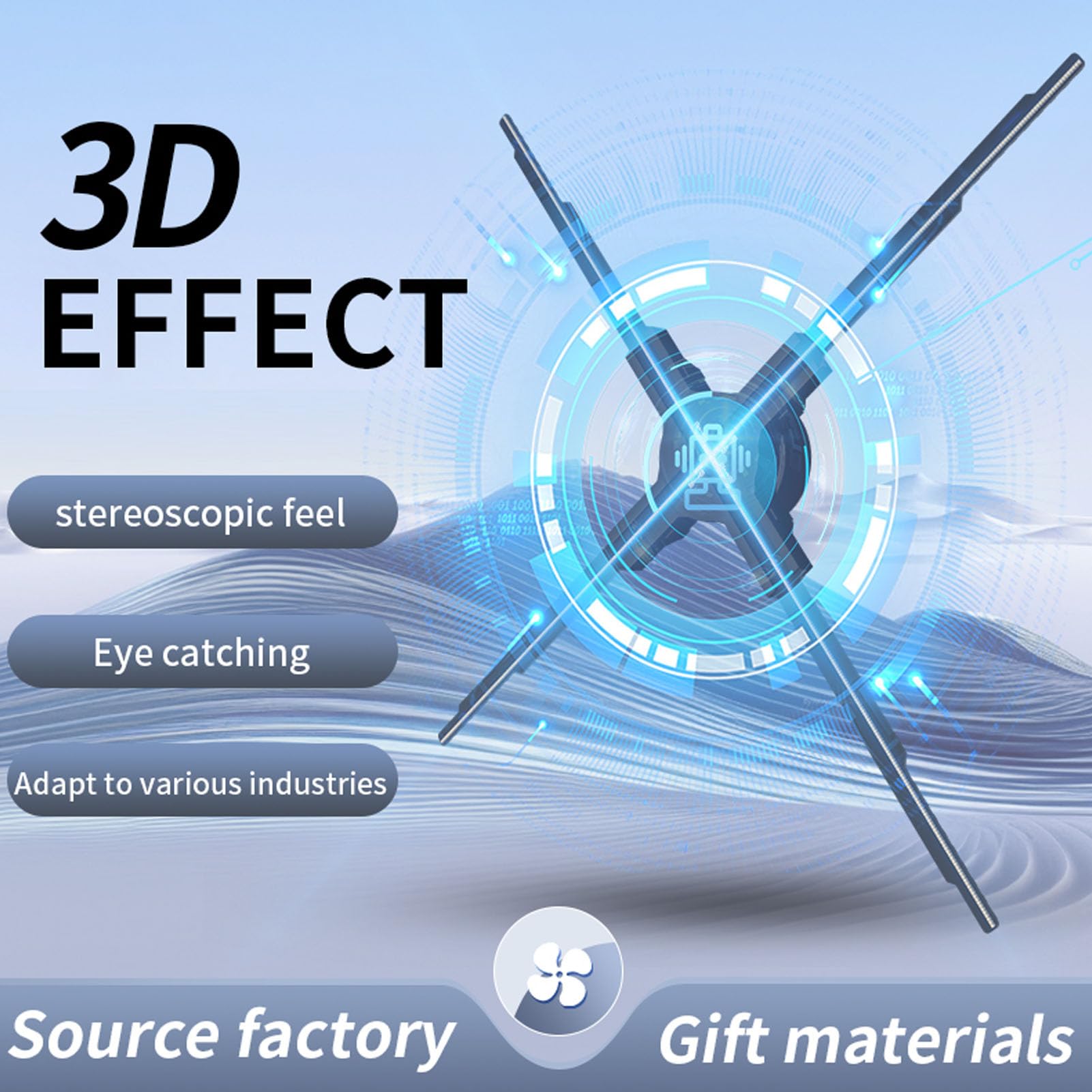 4 Blades 3D Hologram Fan, 2500x640 3D Hologram Projector with APP Control & 4GB Small Memory Card LED Holographic Advertising Display for Business, Exhibitions, Stores, Malls (US