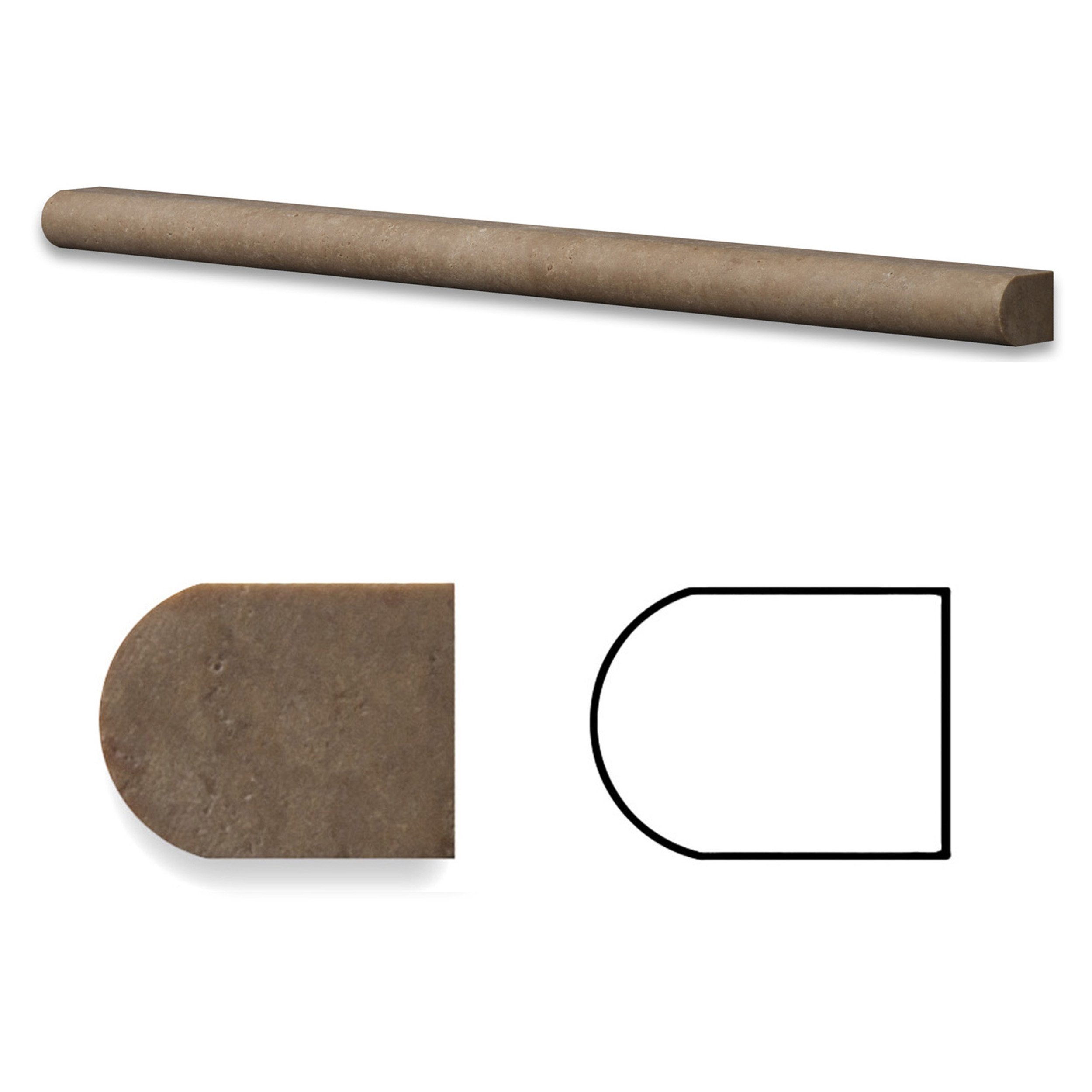 Noce 1/2 X 12 Travertine Pencil Liner / Bullnose Trim