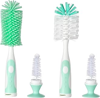 Multifunctional Cleaning Brush, Baby Bottle Brush, Bottle Brush Cleaner (Rotate The Suction Cup to Obtain The Small Bristle Brushes) Set Z, Green, Silicone and Nylon Brush