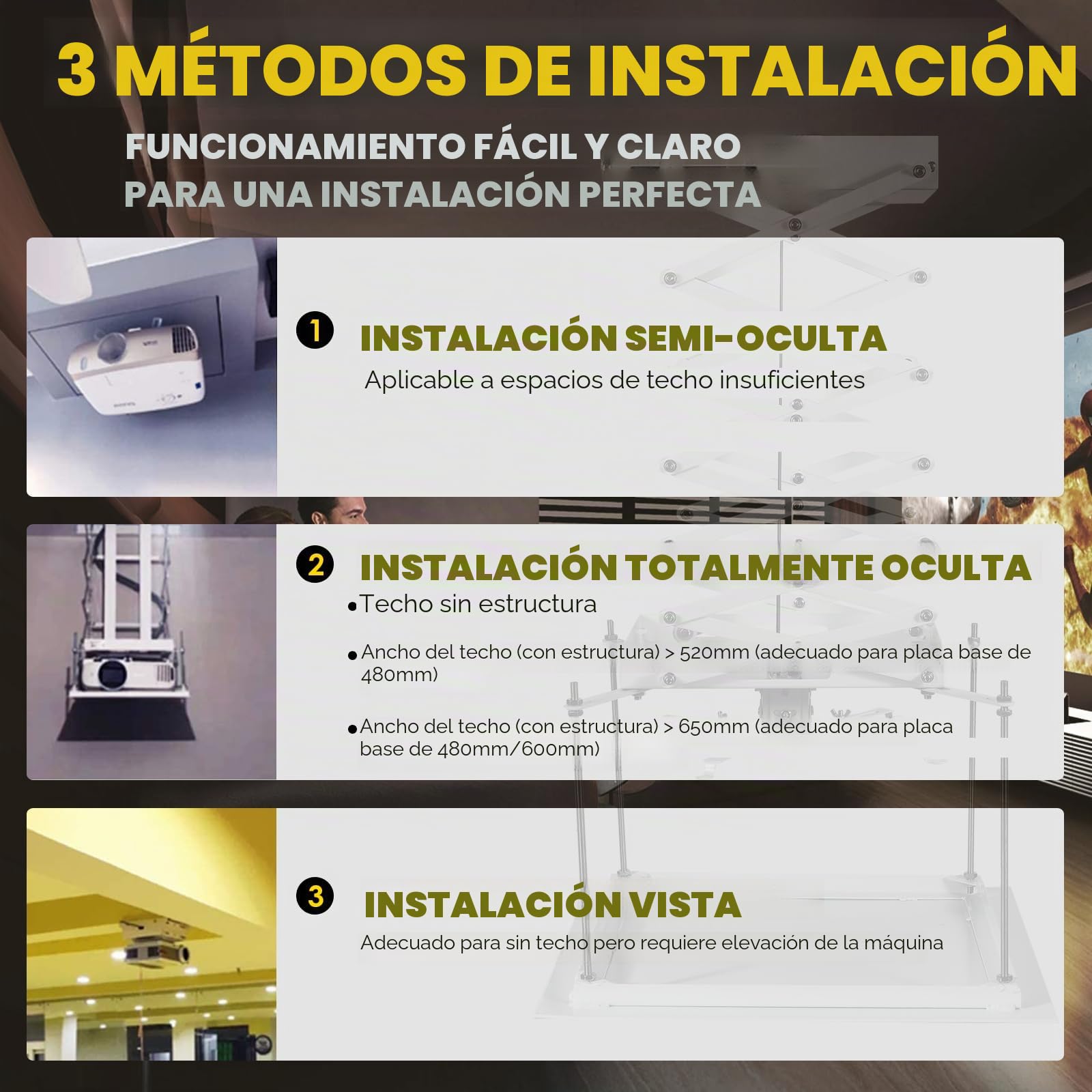 CGOLDENWALL 70CM Soporte para Proyector de Aluminio de Techo con Control Remoto, Motores Dobles Carga Máx 7kg, 48cm * 48cm Tablero Personalizable para Centro de Conferencias, Sala Multifuncional