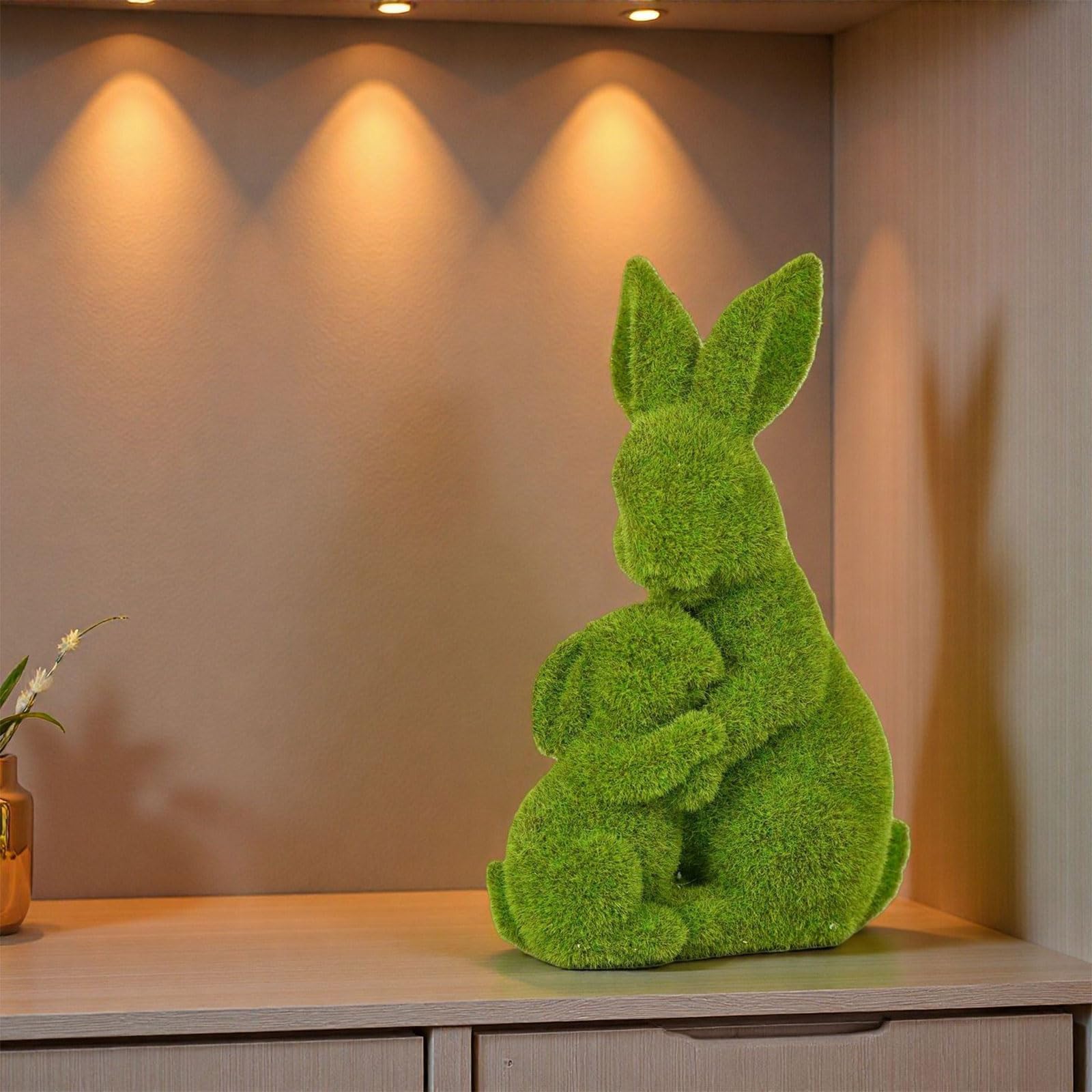 Coniglietti ornamentali in resina floccata, statuette verdi per feste di Pasqua, regalo di inaugurazione della casa, decorazioni per coni pasquali