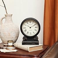 Vista 2 de NIKKY HOME Reloj de repisa, reloj de escritorio retro, silencioso y sin tictac, funciona con pilas, reloj de madera para sala de estar, dormitorio