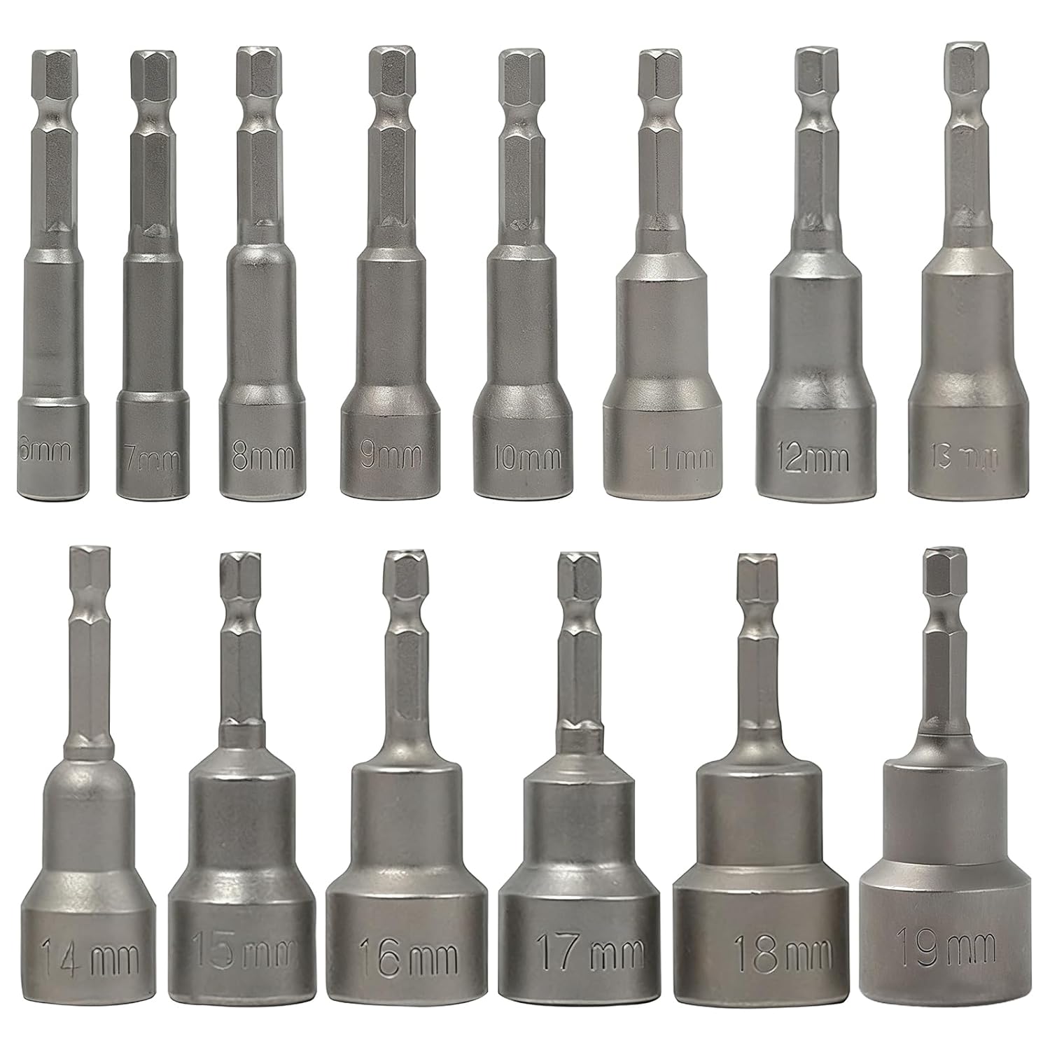 14pcs 6-19mm Quick-Change Magnetic Nut Driver Drill Bit Sets 1/4 inch Hex Shank Metric Socket Wrench Screw Power Tool