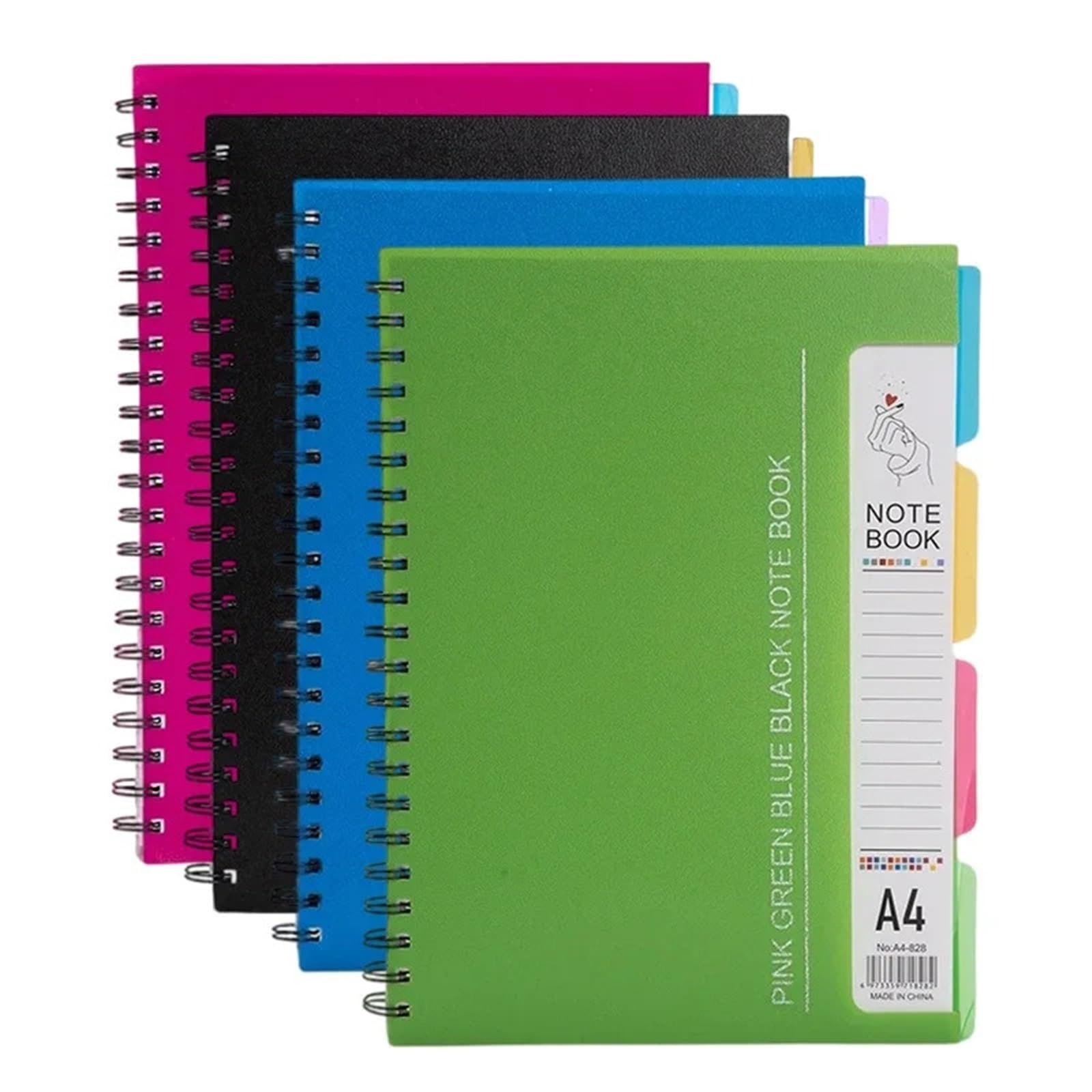 cuaderno espiral de líneas anchas Cuaderno de notas rayado con espiral, 96 hojas con 4 separadores, tamaño A4/A5(Blue-A4)
