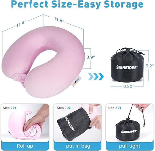 Miniatura 18 de SAIREIDER Almohadas de viaje para dormir avión 100% pura espuma viscoelástica almohada cervical para aviones funda lavable (gris)