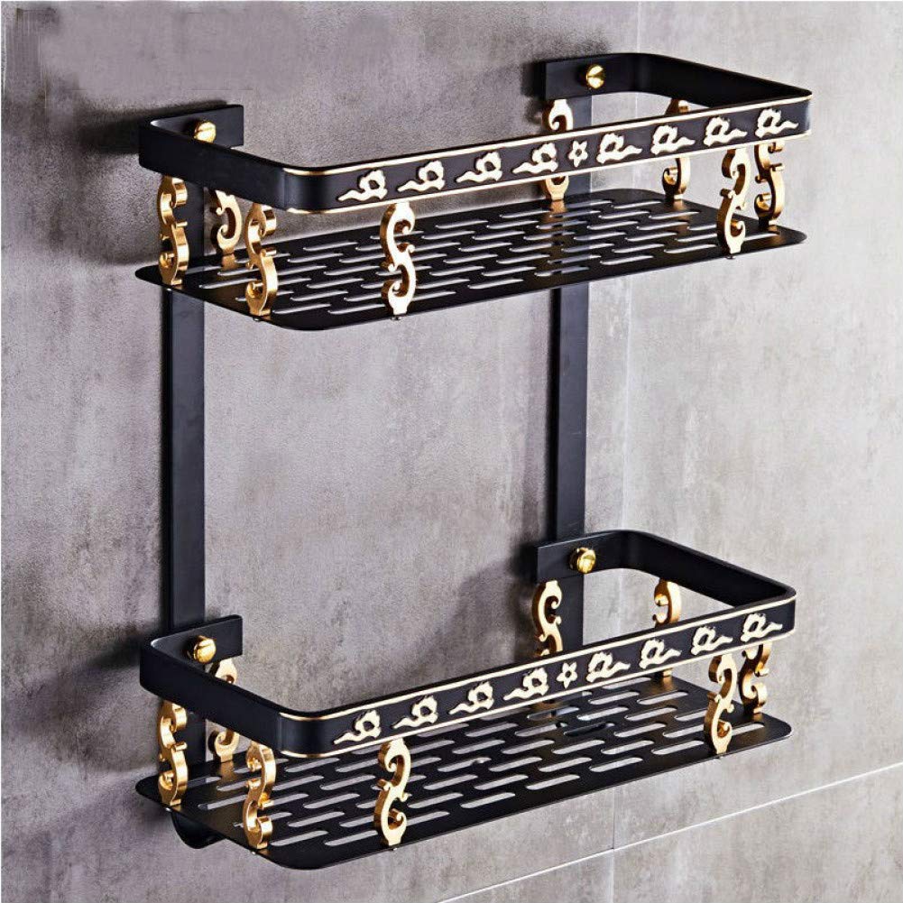 VUcica Bathroom Shower Caddies Black Aluminium Bathroom Shelves Wall Kitchen Rectangle Shelf Bathroom Shower Caddy Storage Shampoo Basket