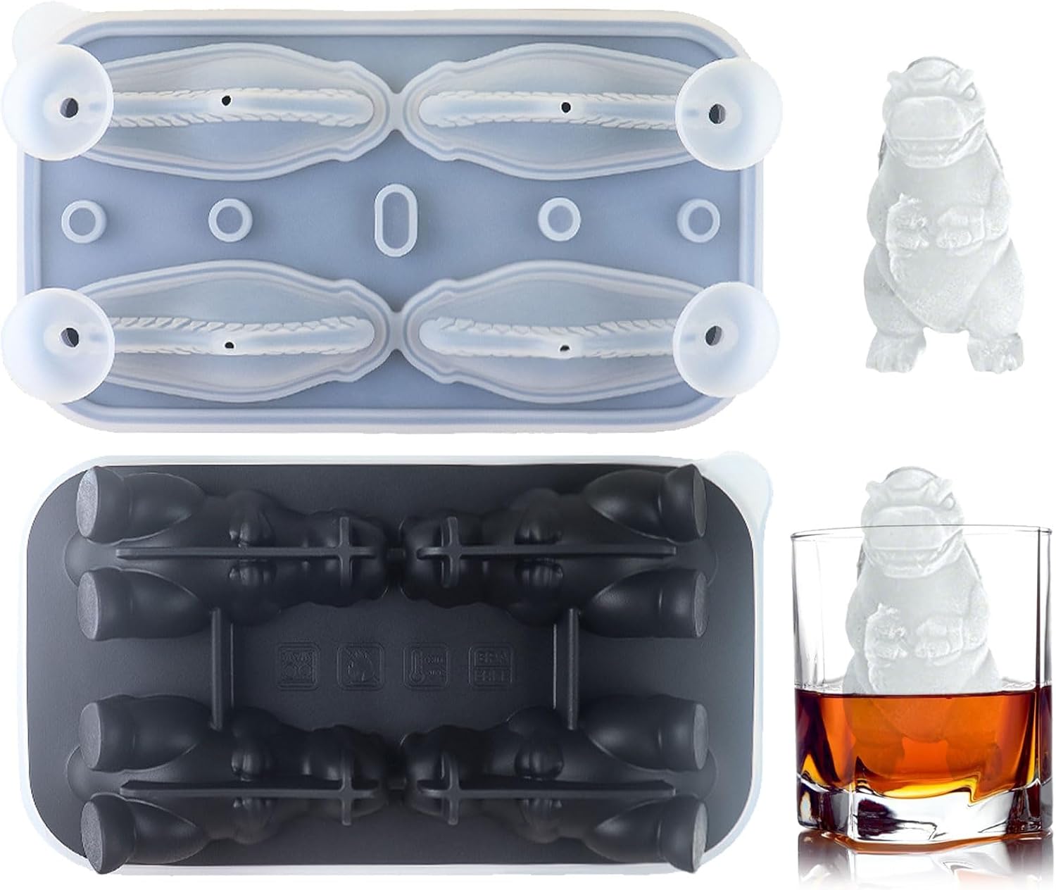 Dinosaur Ice Cube Tray, 3D Dino Ice Cube Tray with Lid, 4-Compartment Dino Moulds Ice Cube Tray for Whiskey, Bourbon, Cocktails - Funny Dinosaur Gifts for Men and Women