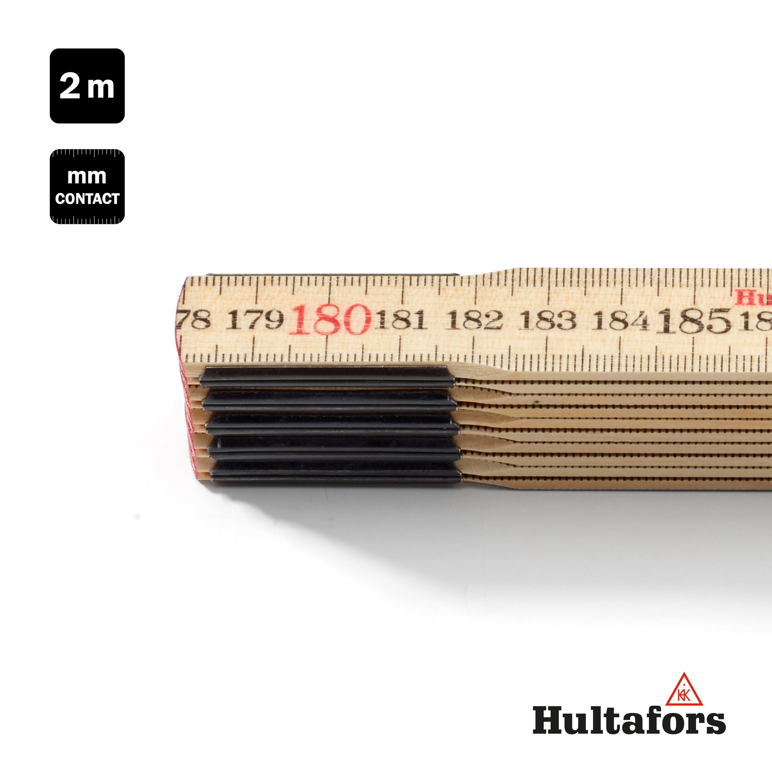 Lot de 3 mètres de contact I Hultafors I Mètre à maillons 2 m avec graduation inversée pour les mesures ajustées I Fabriqué en Suède I 3 x 2 m Mètre pliant en bouleau I 101804