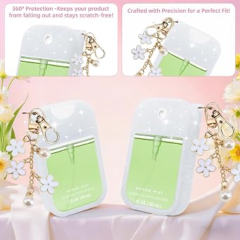 Silicone Case Compatible with Touchland Hand Sanitizer Spray Mist 1 oz with Flower keychain