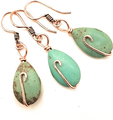 Aretes colgantes bohemios de cobre y turquesa, joyería de verano, regalo de aniversario de 7 años para ella, aretes únicos para mejor amiga, hermana