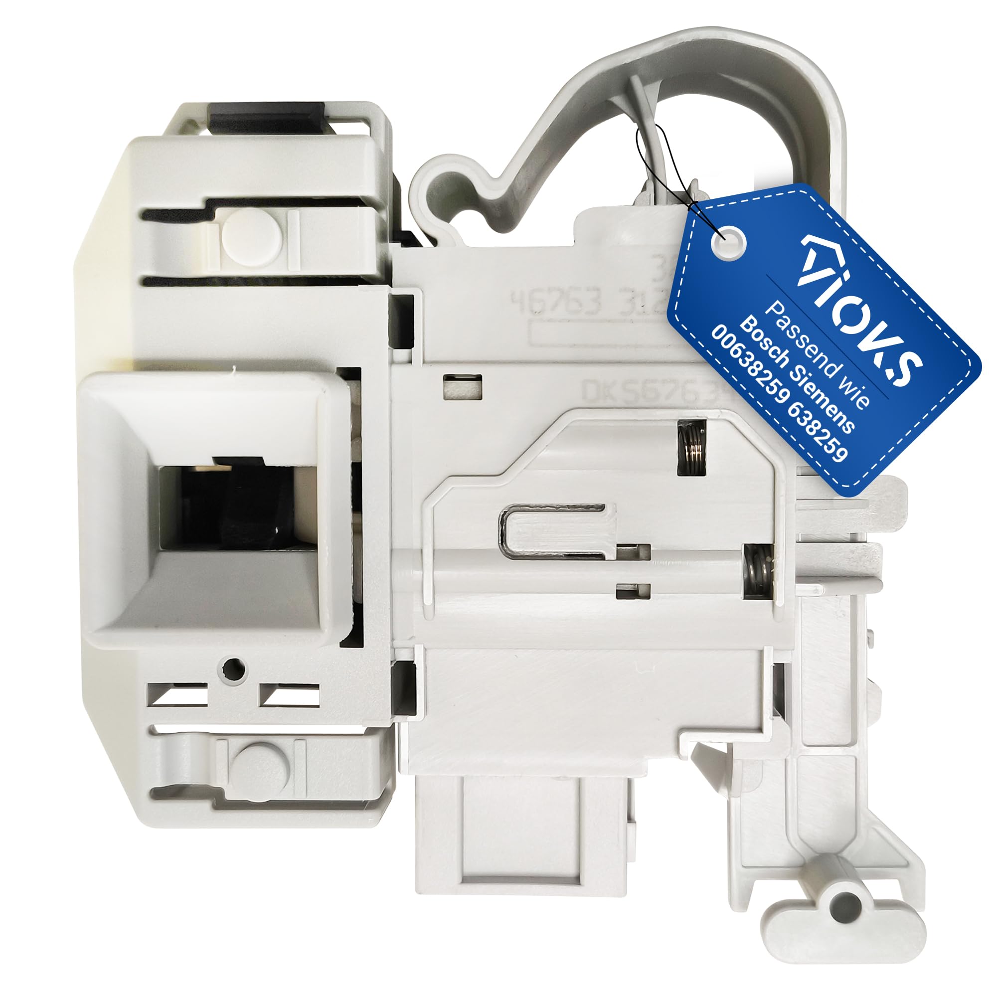 VIOKS Türverriegelung Waschmaschine Ersatz für Bosch Siеmens Neff 00638259 | Türschloss Verriegelungsrelais, 3 x 6,3 mm AMP, für iQ100 iQ300 iQ500 iQ700 VarioPerfect Logixx Waschtrockner