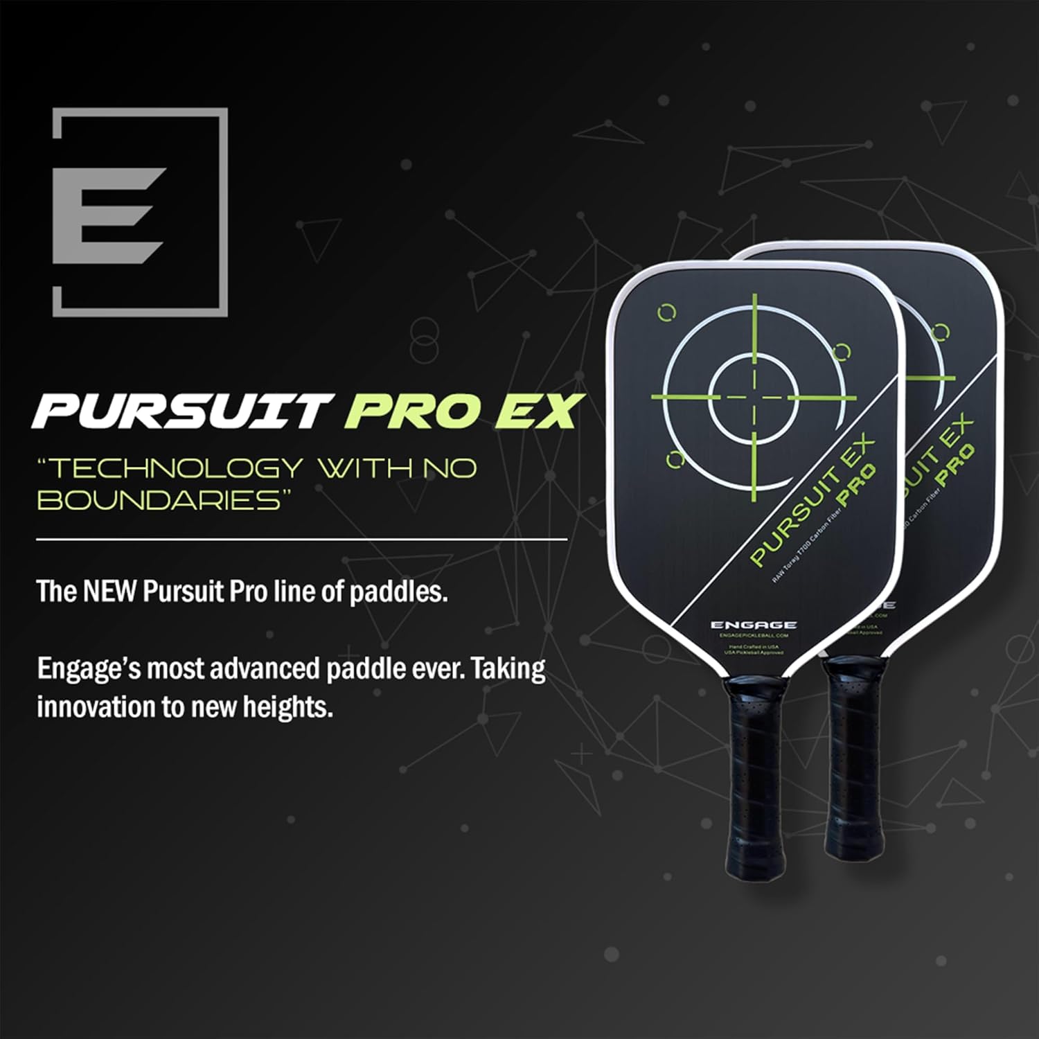 Engage Pursuit Pro EX Pickleball Paddle – Widebody Shape, Raw T700 Toray Carbon Fiber Face, 13mm Control Pro “Black” Core (Alpine Lime, Lite (7.5-7.8oz))