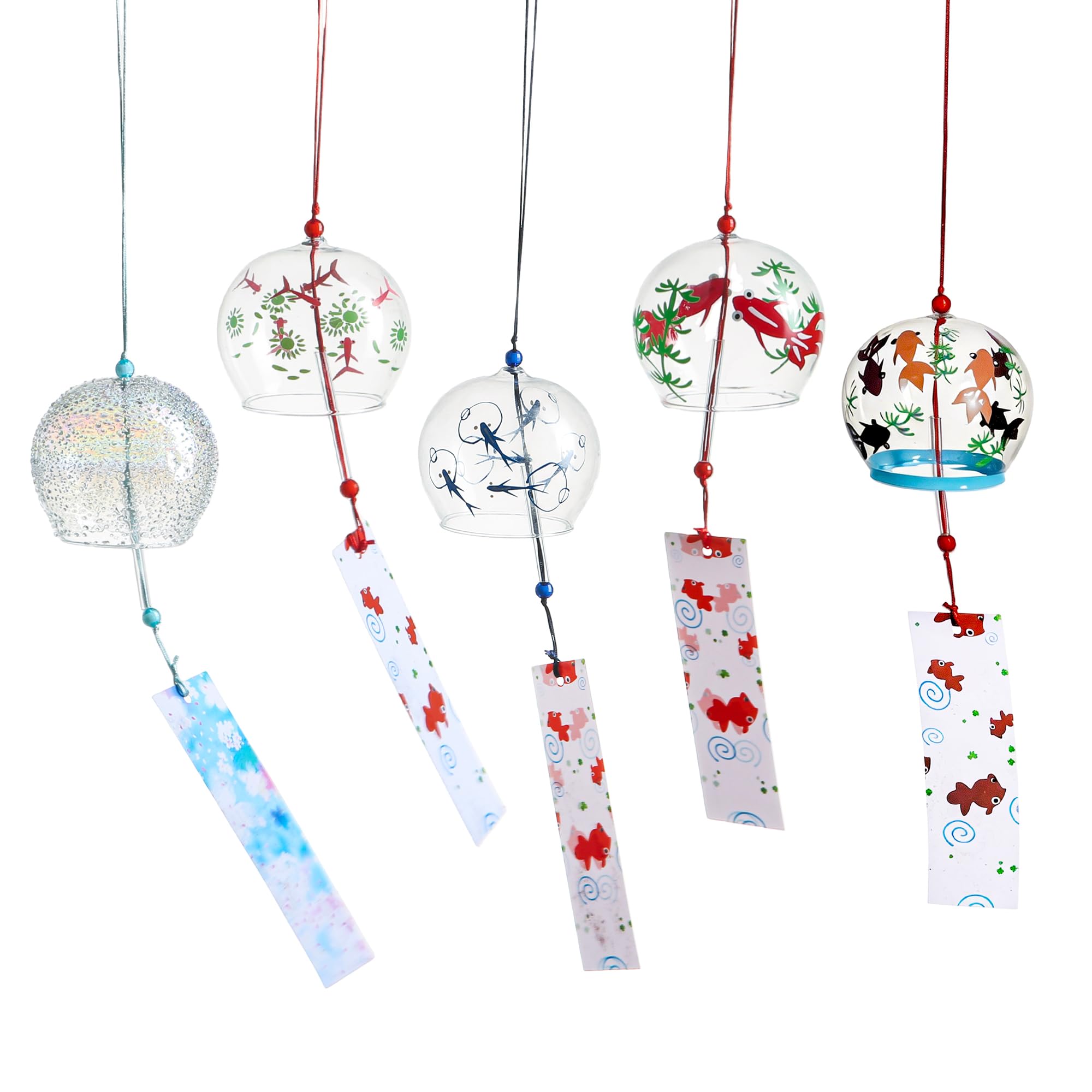 Kougei Studio Goldfish Wind Chimes, Set of 5, 2.4 x 2.8 inches (6 x 7 cm), Stylish, Edo Style, Glass, Summer Gift, Peace Prayer, Wicking, Interior Decoration : DIY, Tools & Garden