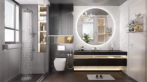 Miniatura 2 de TETOTE Espejo LED redondo para baño, espejos redondos retroiluminados de 28 pulgadas con luces, espejo de carámbano antiniebla, regulable de 3