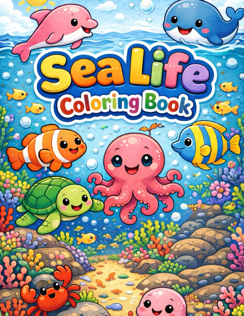 Sea Life Coloring Book: Fun & Easy Ocean Coloring Pages for Kids – Cute Marine Animals for Ages 3–8