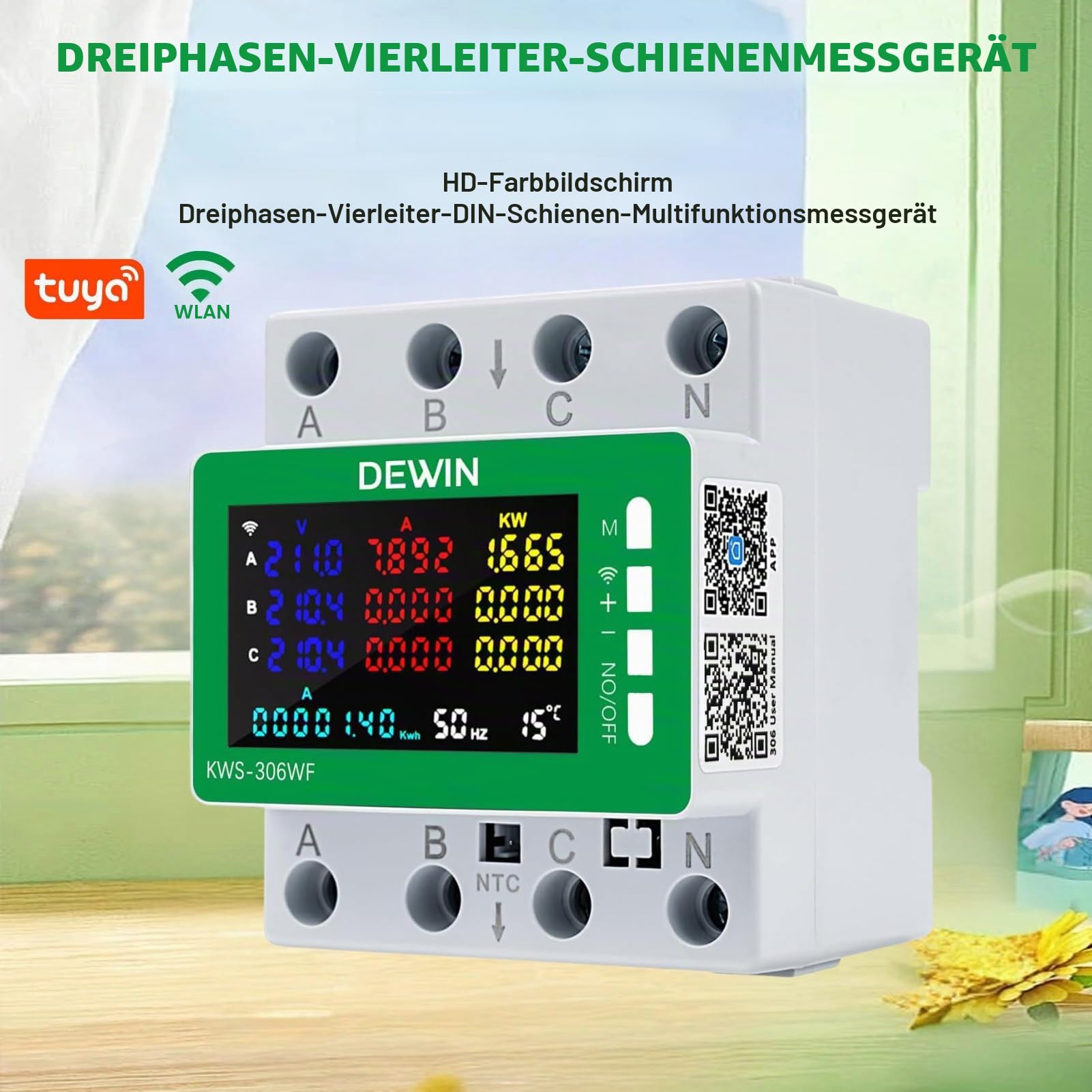 Stromzähler 3 Phasen, 9 in 1 Wlan Tuya Smart Meter Digitaler Stromzähler Hutschiene Drehstromzähler AC 85-290V 0-80A Wechselstromzähler KWh Zähler Amperemeter