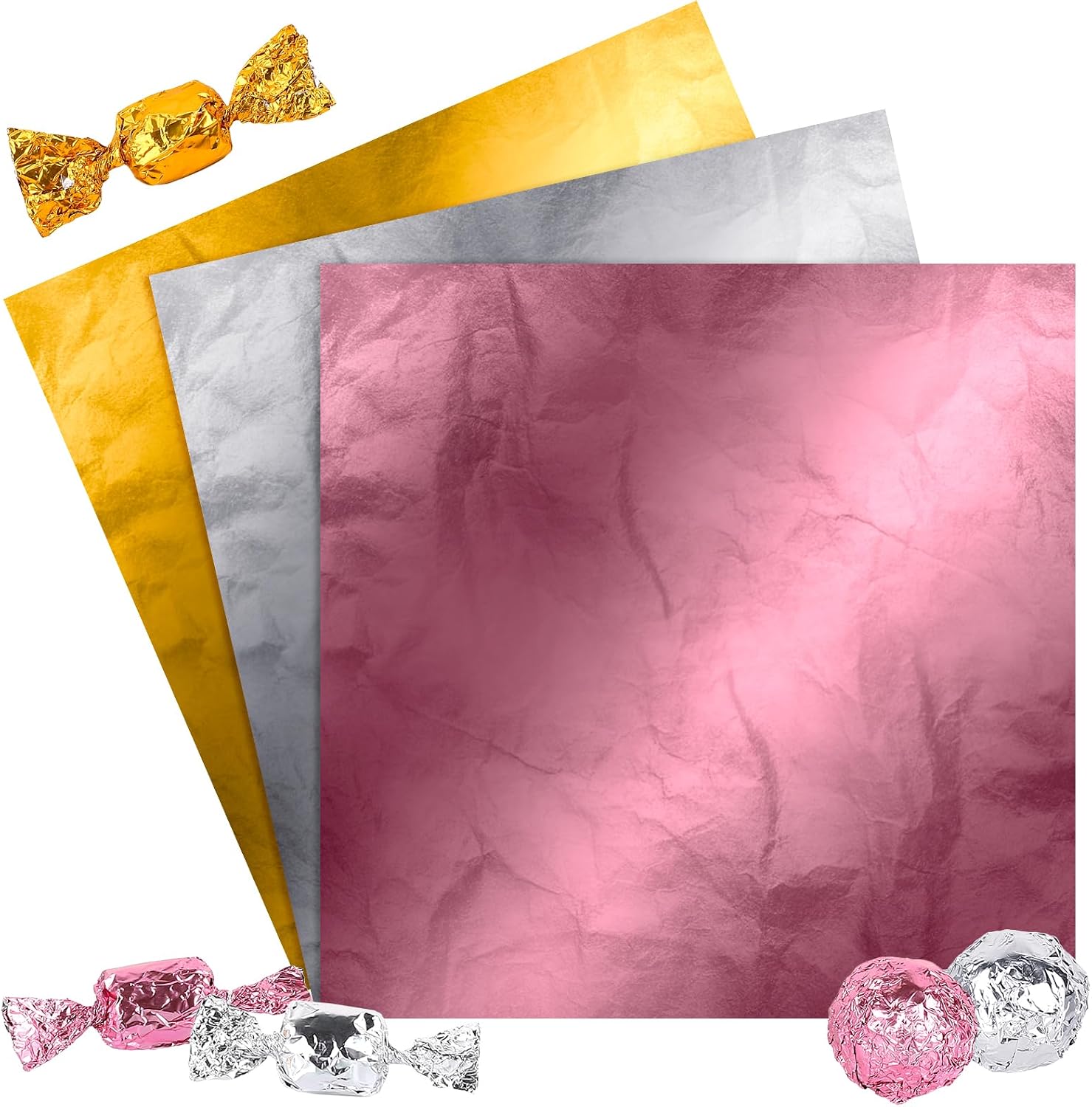 Whaline 300Pcs Fall Foil Chocolate Candy Wrappers Orange Gold Coffee Aluminum Foil Paper Wrapping 3.9 x 3.9 Inch Square DIY Packaging Paper Decoration for Autumn Candy Lollipop Packaging