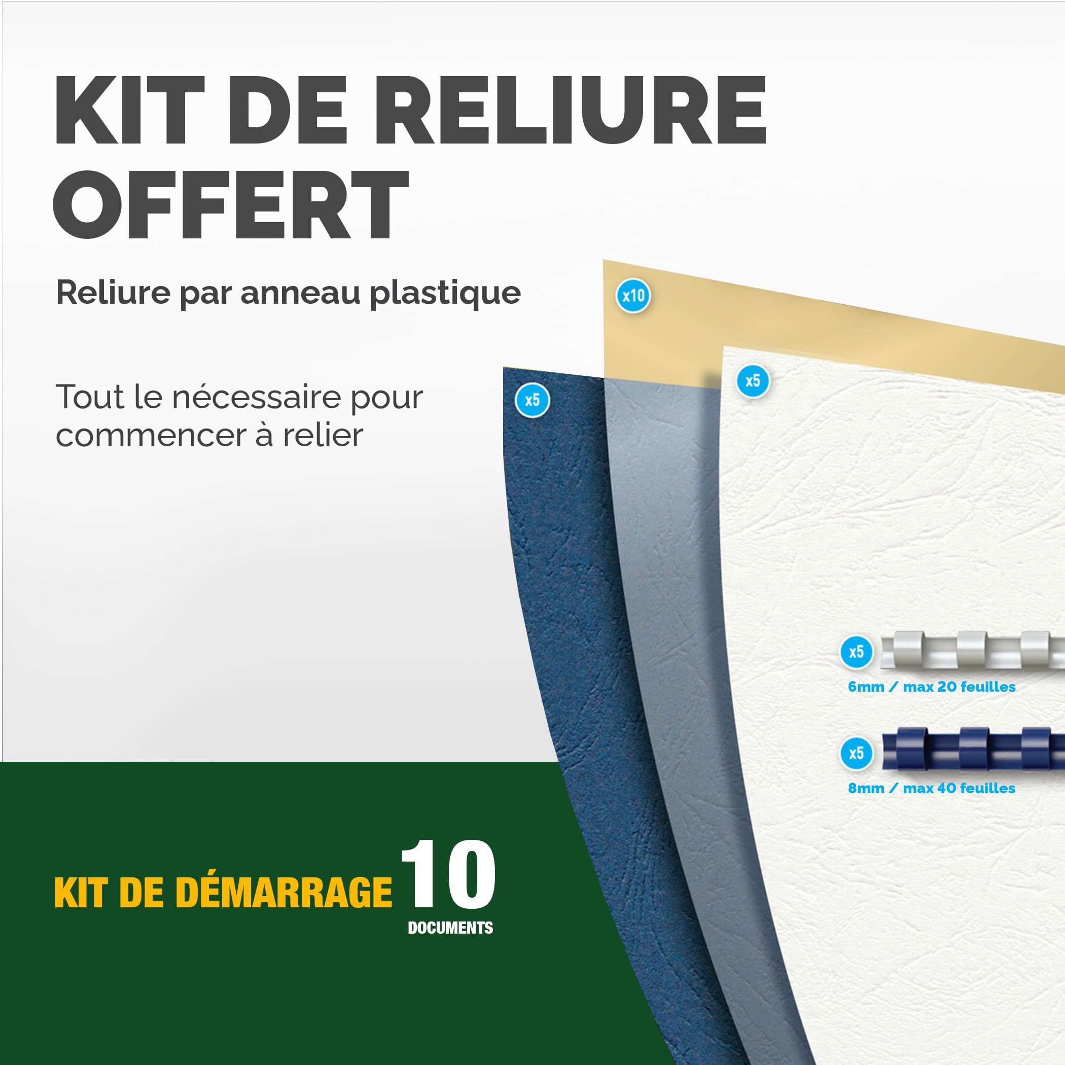 Fellowes Pulsar E Machine à relier 300 feuilles perforation électrique anneaux métalliques kit démarrage Blanc