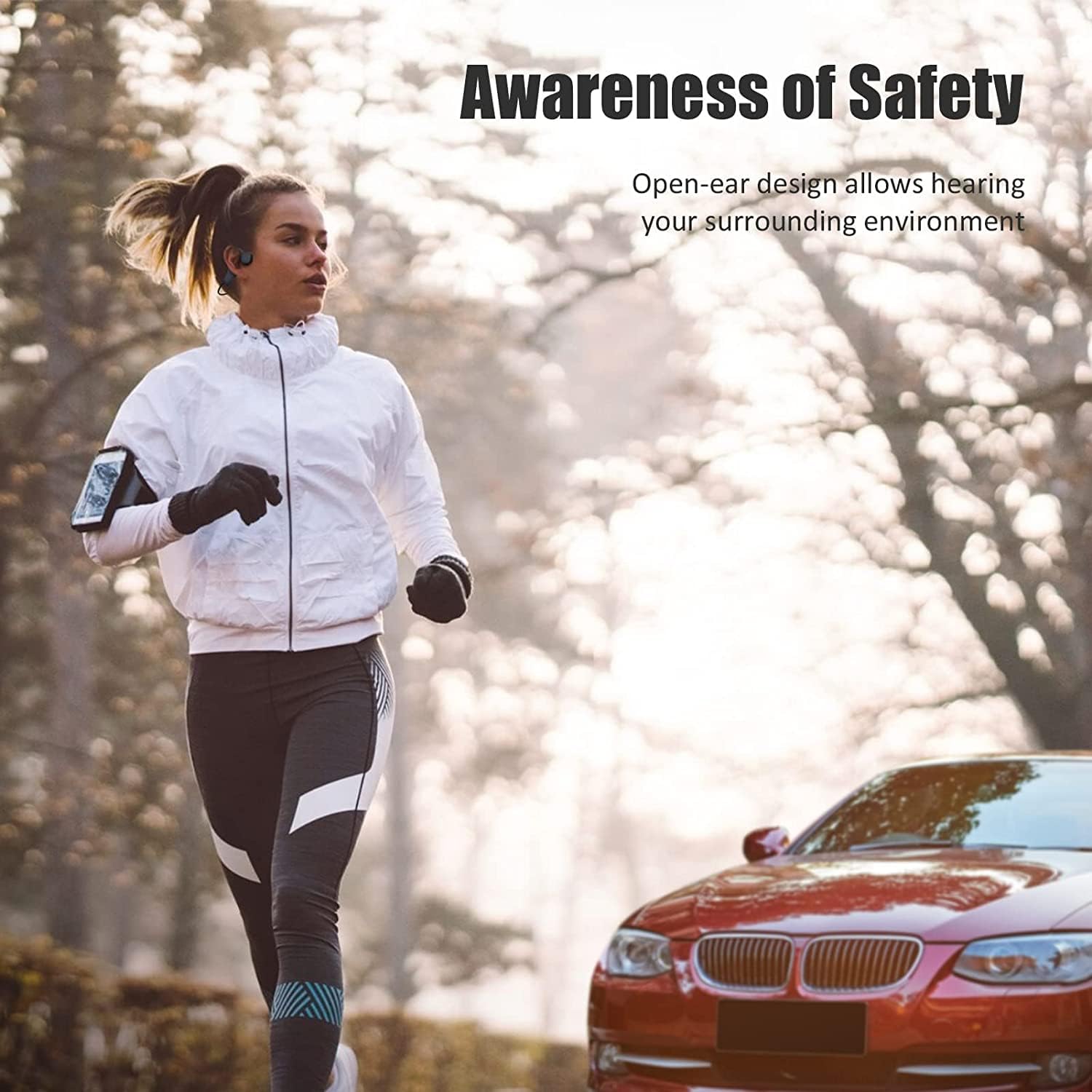 Headset Open Ear Headphones - IPX5 Waterproof Bluetooth Bone Conduction Headphone Wireless Earphones, Type-C Charging, Long Battery Life, 25g Lightweight Red - Image 4