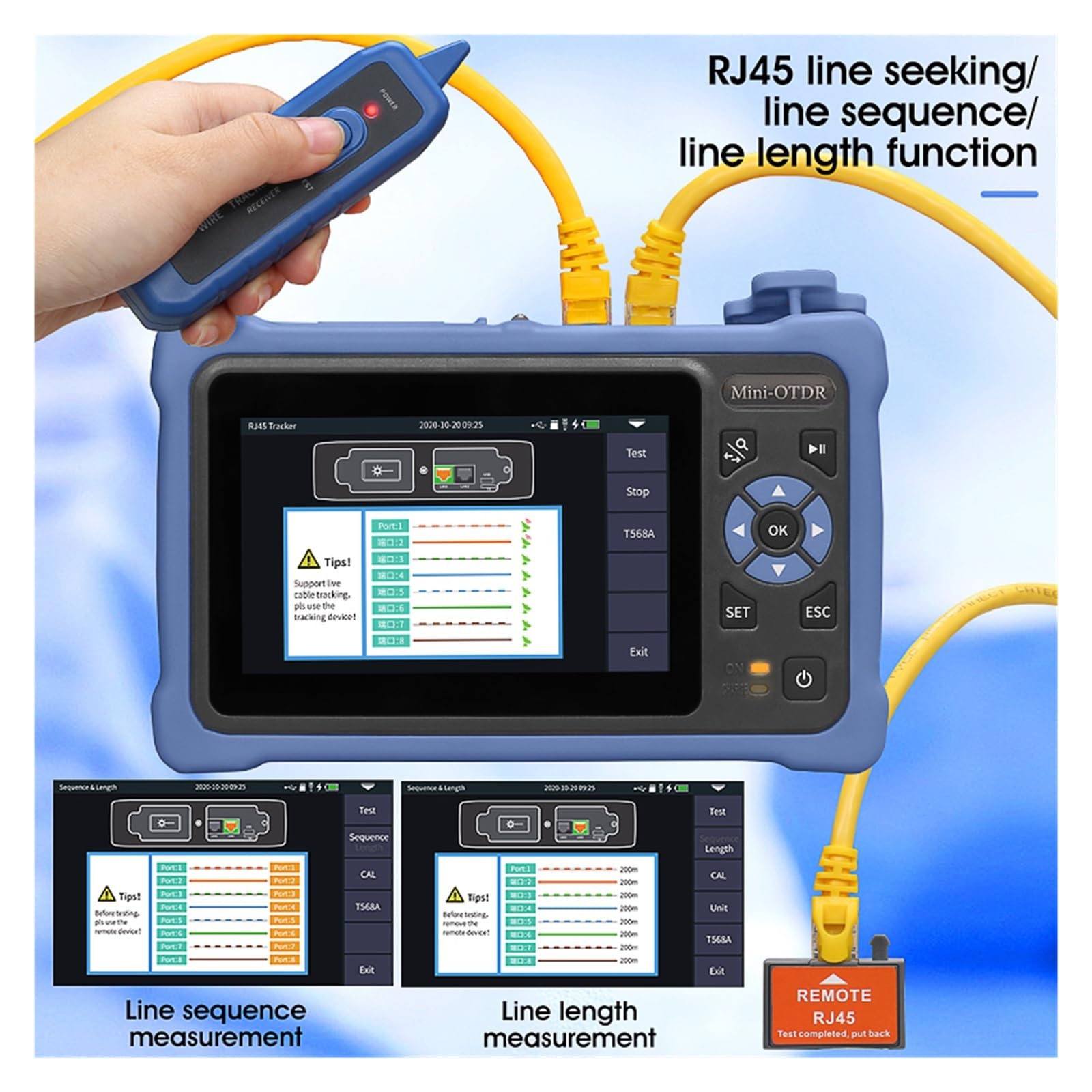 Probador de Fibra Óptica, MINI OTDR 1310/1550nm 26/24dB Reflectómetro de fibra óptica, pantalla táctil VFL OLS OPM Event Map Ethernet Cable Tester(AUA800A 1310 1550nm)