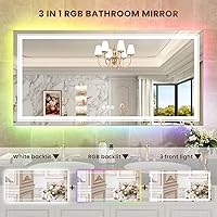 Vista 38 de WTTY LED Bathroom Mirror 32"x32" with Backlit and Front Light,Stepless Dimmable LED Mirror for Bathroom,Anti-Fog Lighted Bathroom Vanity Mirror