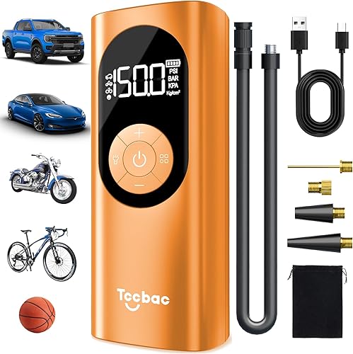 Inflador de neumáticos Compresor de aire portátil con apagado automático y luz LED, bomba de aire inalámbrica de 150 PSI con medidor de presión