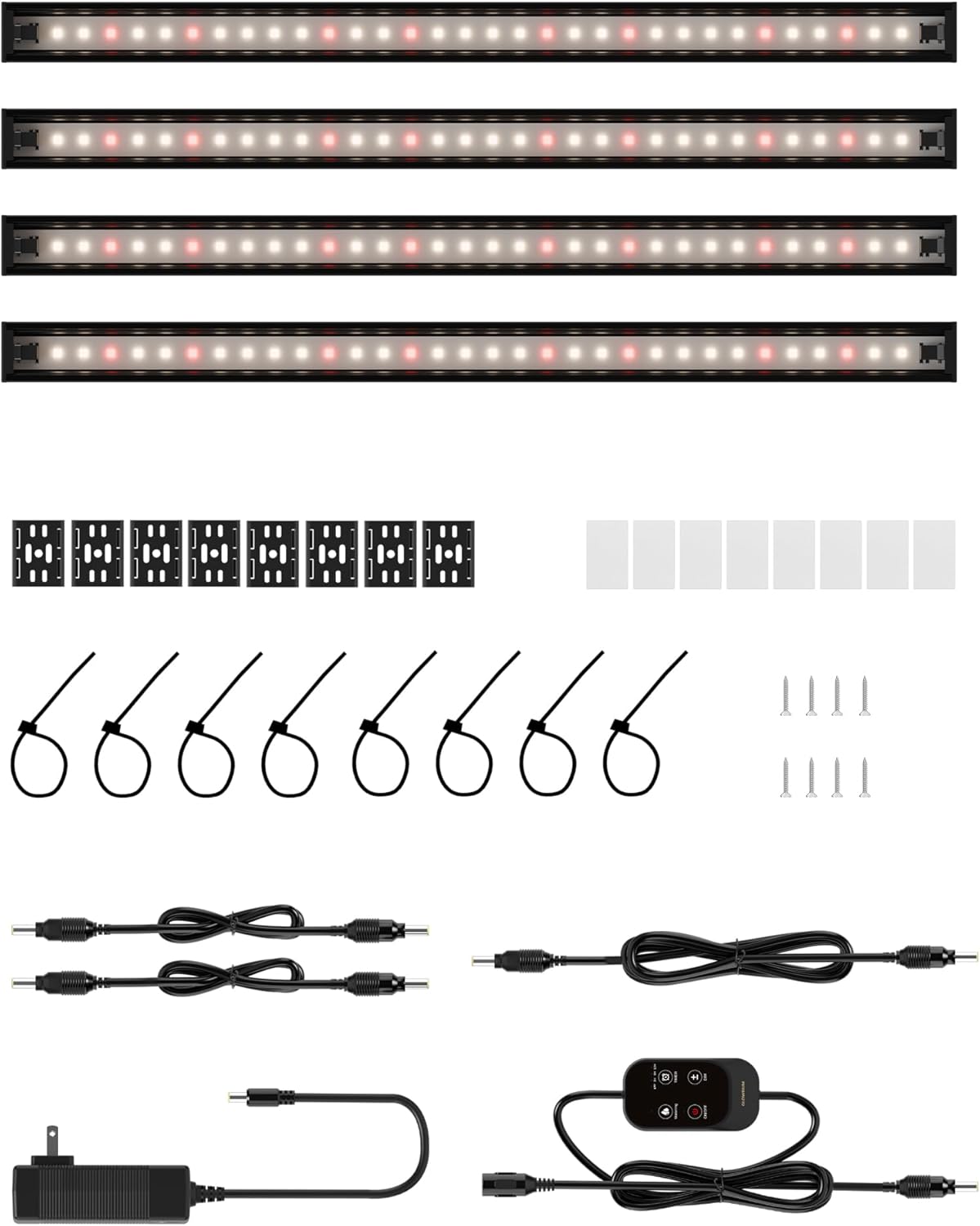 Smart Grow Light for Indoor Plants,3500K Full Spectrum LED Plant Light Strips with 3/9/12H Auto Timer,Stepless Dimming,Modular Design，Plug and Play (Black, 4 Pack)