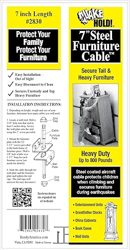 Miniatura 4 de Quakehold! 2830 - Cable para muebles, plateado, 7 pulgadas (paquete de 2)