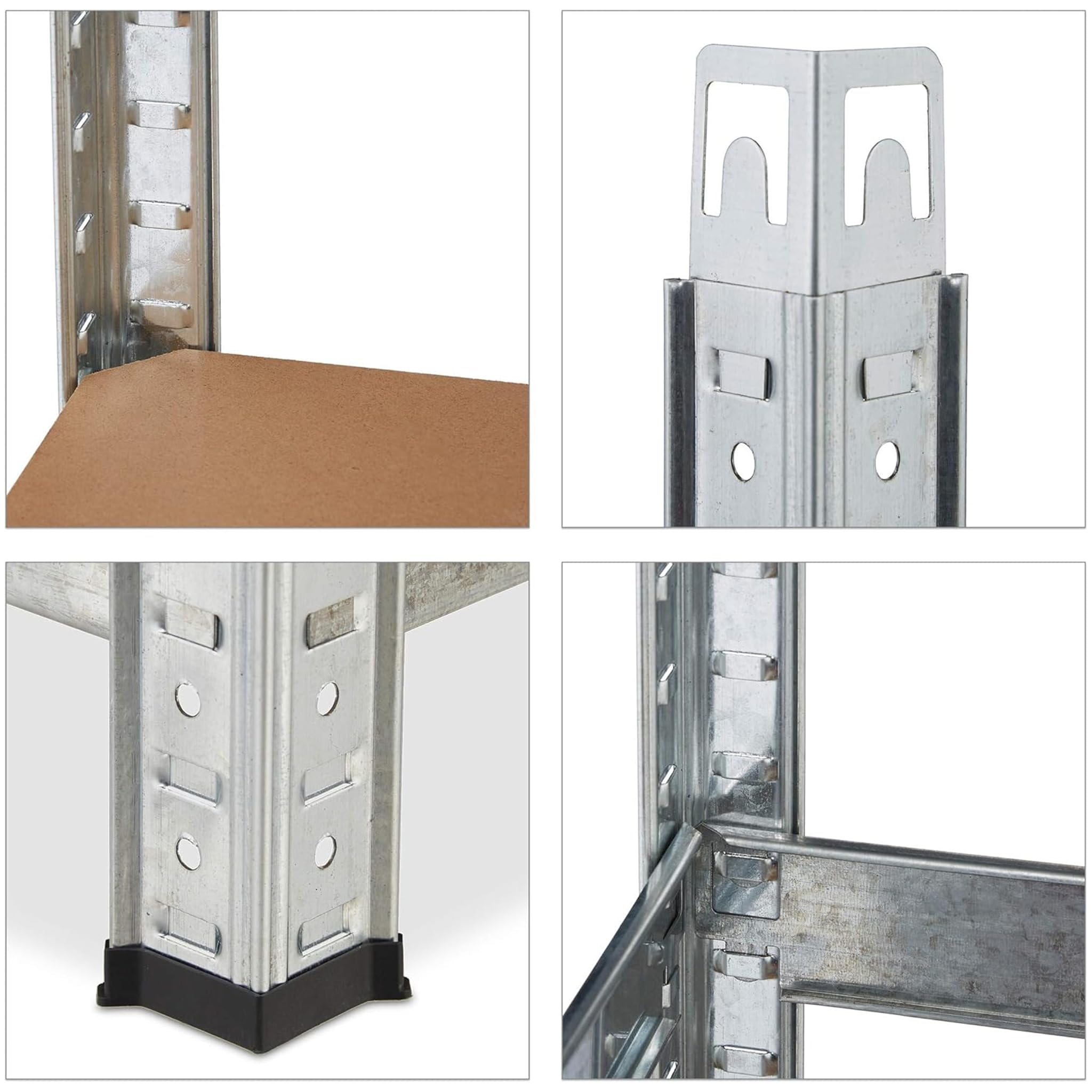 Set 2 Scaffali Metallici 4 Ripiani in MDF 30x70x150 cm – Scaffalatura ad Incastro Senza Viti – Per Garage, Magazzino, Cantina e Deposito
