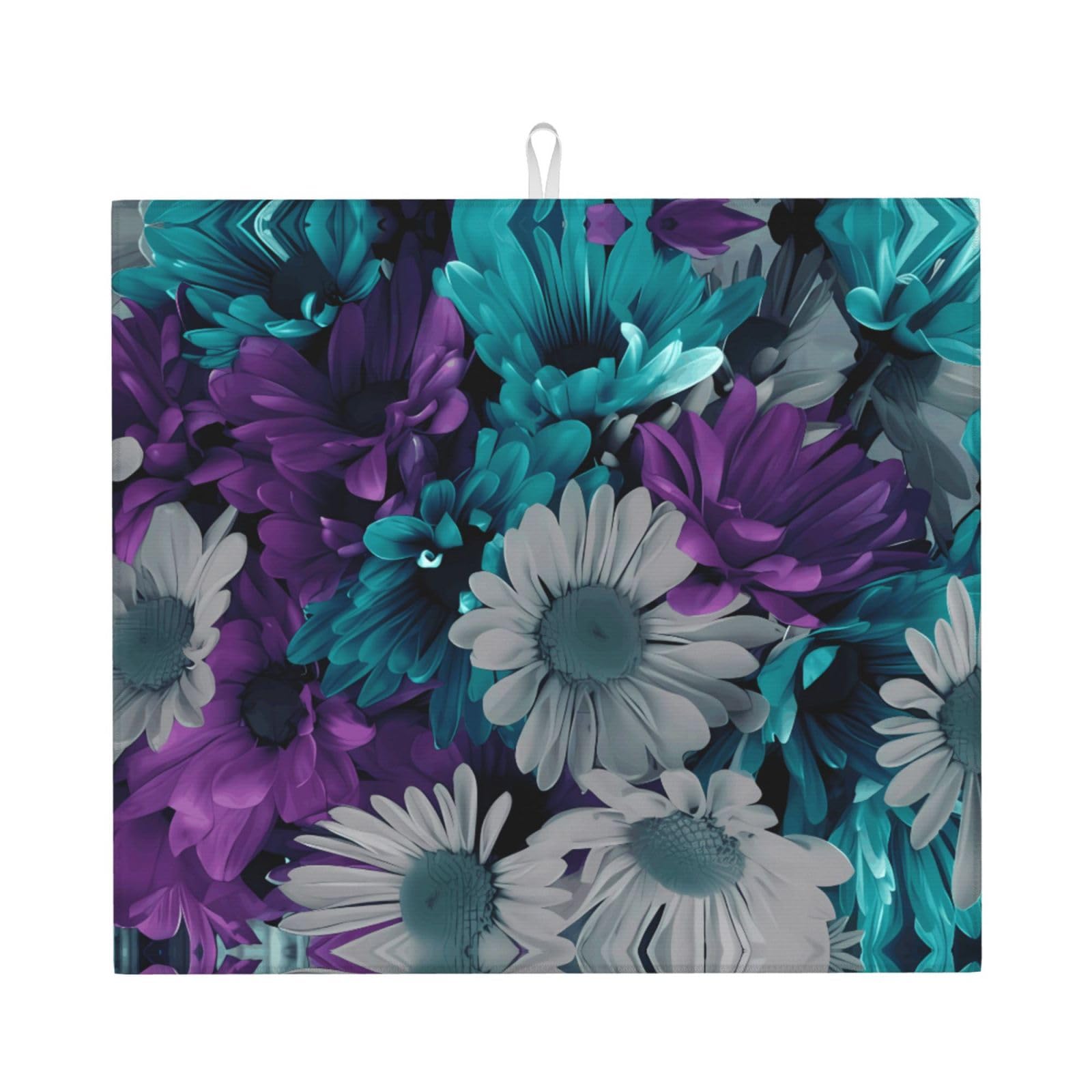 WHJSHOP Colorful Flower Prints Kitchen Drying Mat – Absorbent Dish Throw for Countertops, Quick-Dry Non-Slip Layer with Colorful Prints, Ideal Housewarming Gift