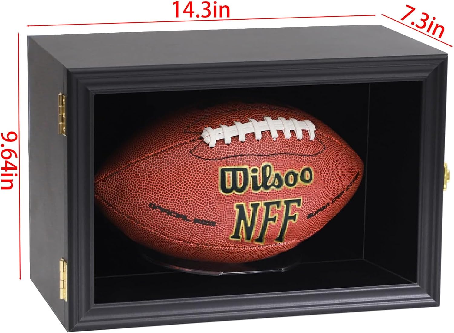 Football Case Display Case Wall Mount Full Size Wooden Football Box Memorabilia w/98% UV Acrylic Door Holder Transparent Signed Protective Shelf (1 Ball Black)
