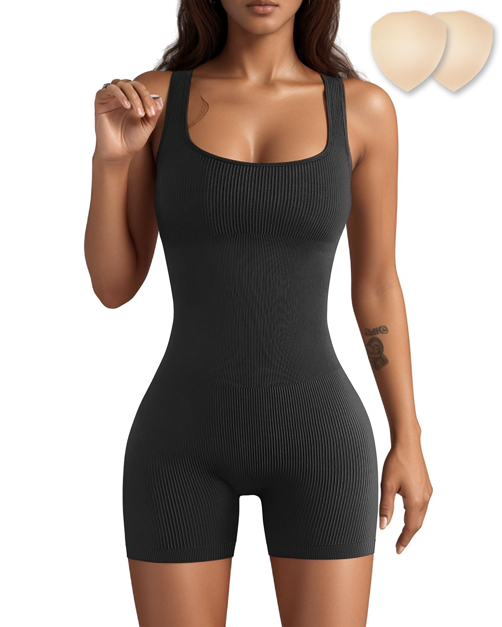 Merlvida Tuta Intera Donna Corto Jumpsuit Sportivo Senza Cuciture Completo Palestra Elasticizzato Tutina Aderente Elegante Body Sexy Estivo Lifting Gym Yoga Workout