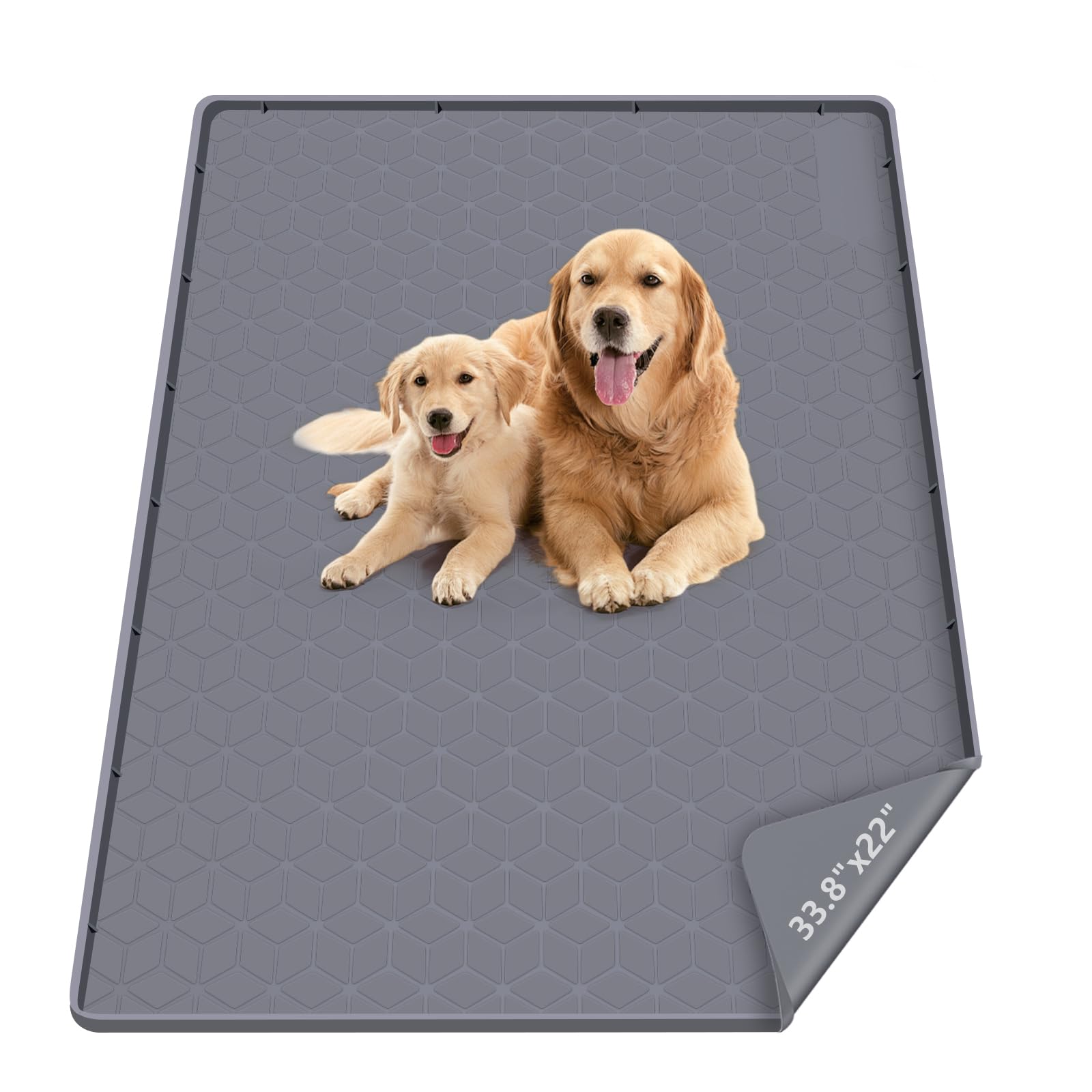 Bartuke Pee Pads for Dogs, 34" x 22" Reusable Silicone Mat, Washable Puppy Training Pads for Potty Training, Non-Slip, Leak-Proof, Indoor Floor Protection (Grey, Grid Pattern)