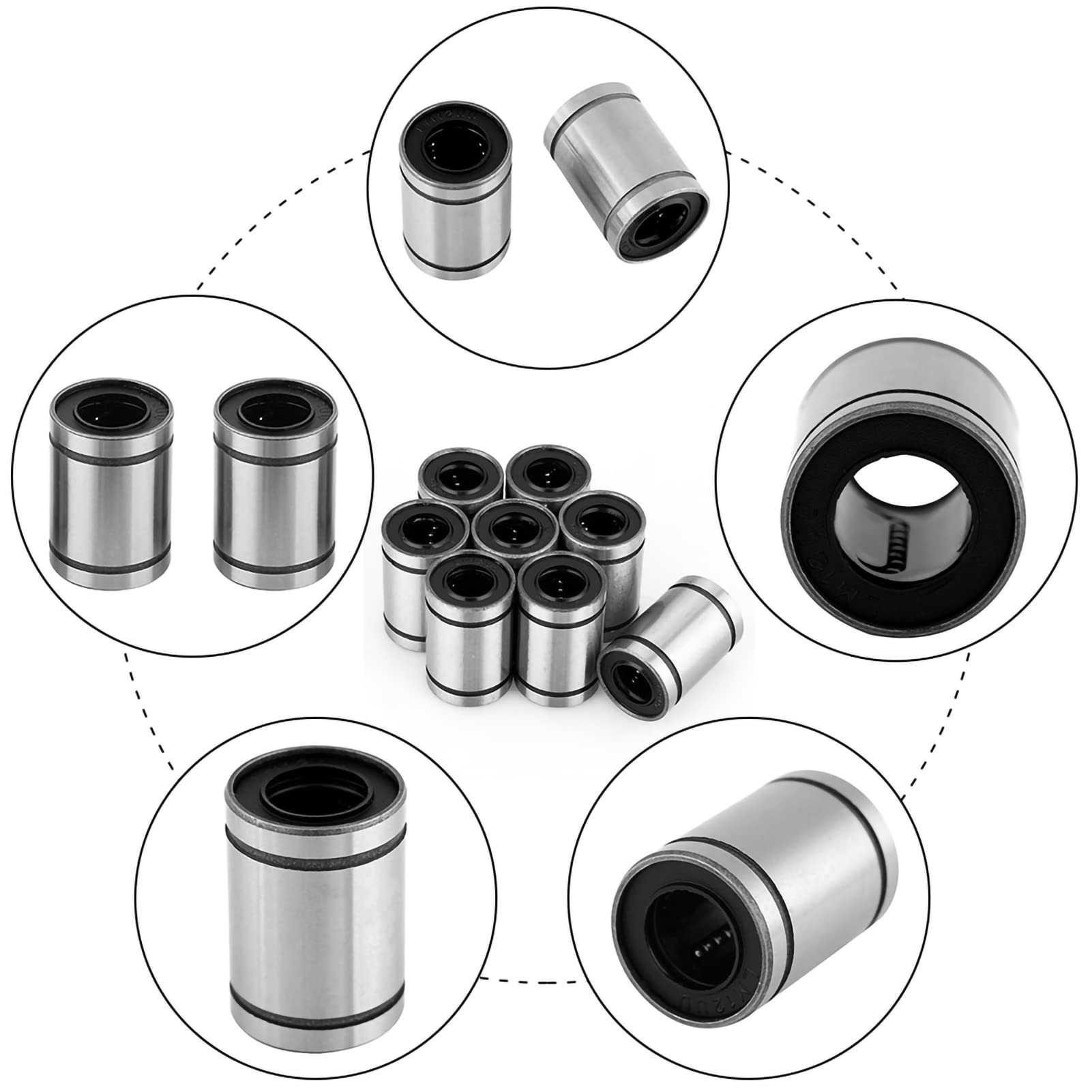 Leapiture 8pcs LM10UU 10mm Linear Motion Ball Bearing Bushing Motion Bearing Double Ssealed Durability for 3D Printer CNC Parts