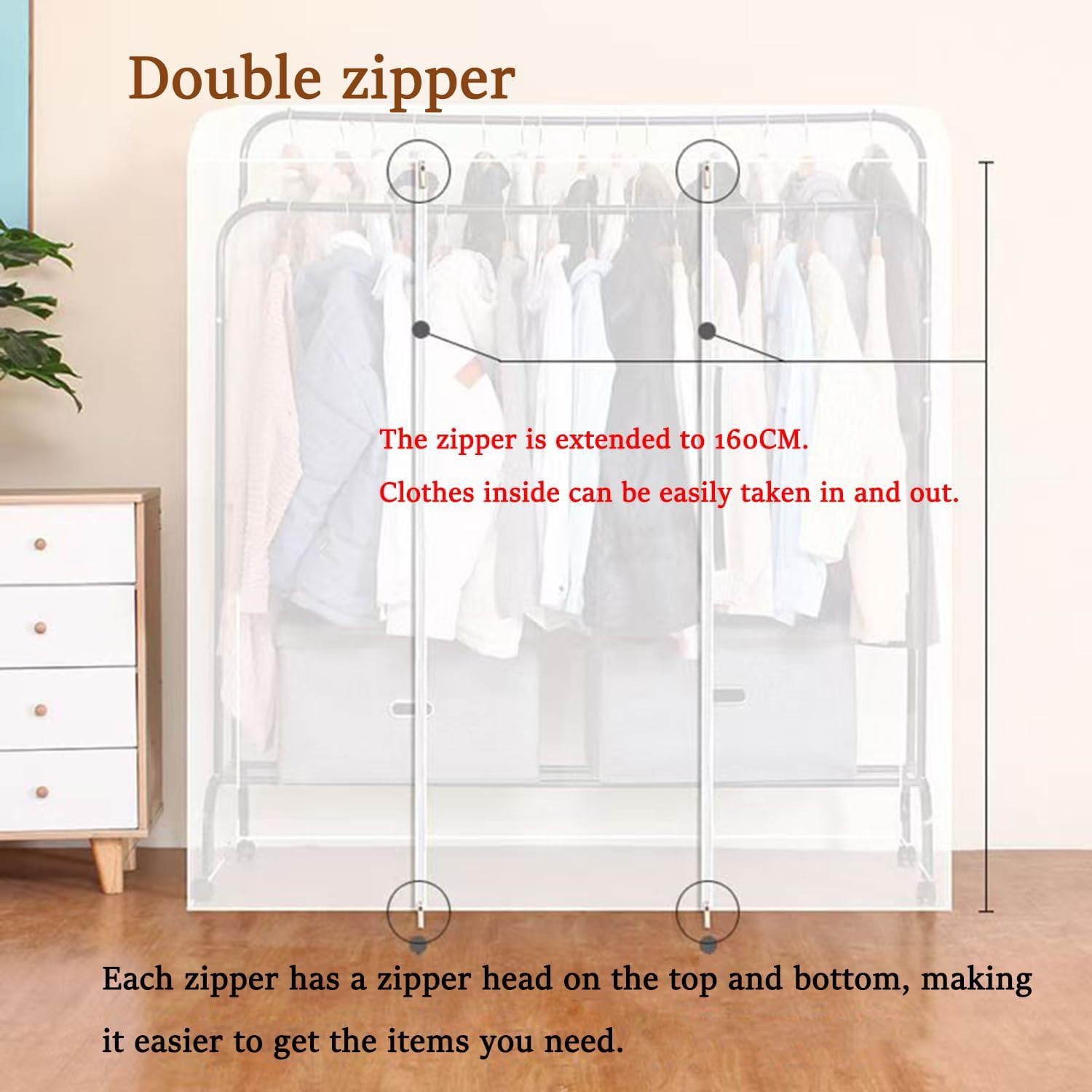 Fundas transparentes para ropa, bolsas impermeables antipolillas, almacenamiento de ropa con cremallera de gran capacidad, protector de perchas, perfecto para nizing ropa