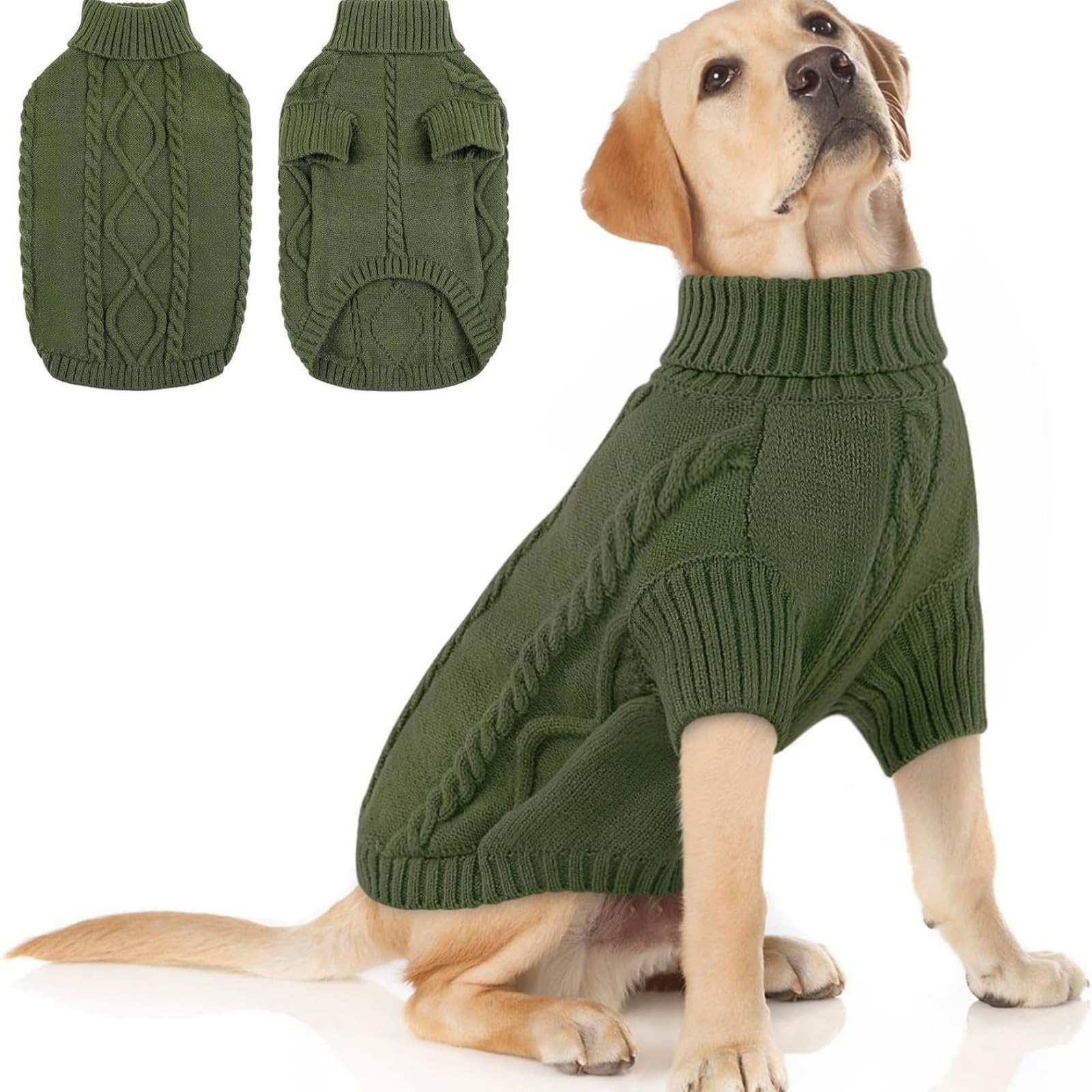 Hixingo Dog Knitted Jumper for Large Medium Small, XS-5XL Puppy Knitted Jacket Soft Warm Lightweight Winter Coat for Cold Weather Pets Male or Female (Army Green,M)