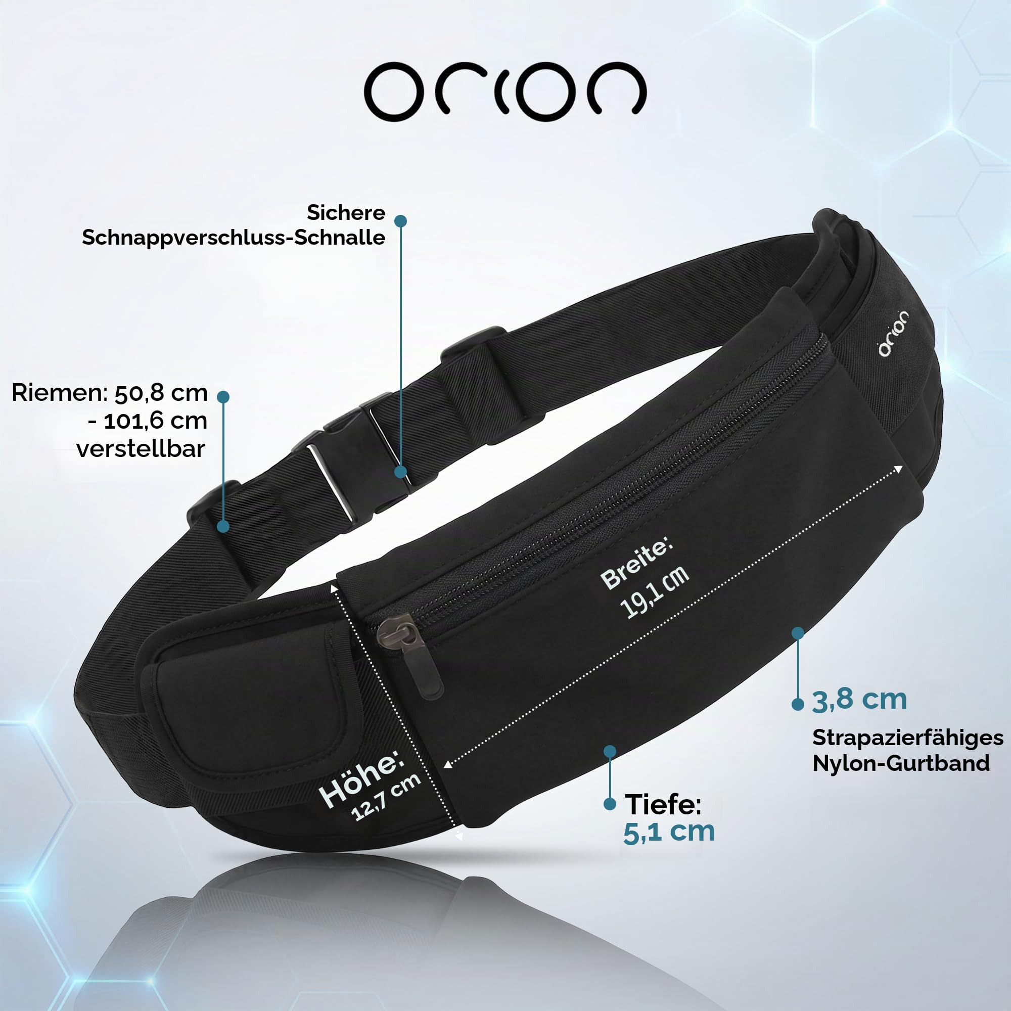The Belt of Orion Laufgürtel, schlanke Bauchtasche für Damen und Herren, Diebstahlsicherung, Reisepasshülle und Geldgürtel für Reisen, bequeme Handyhalterung für Laufen, Wandern, Fitnessstudio, Reisen