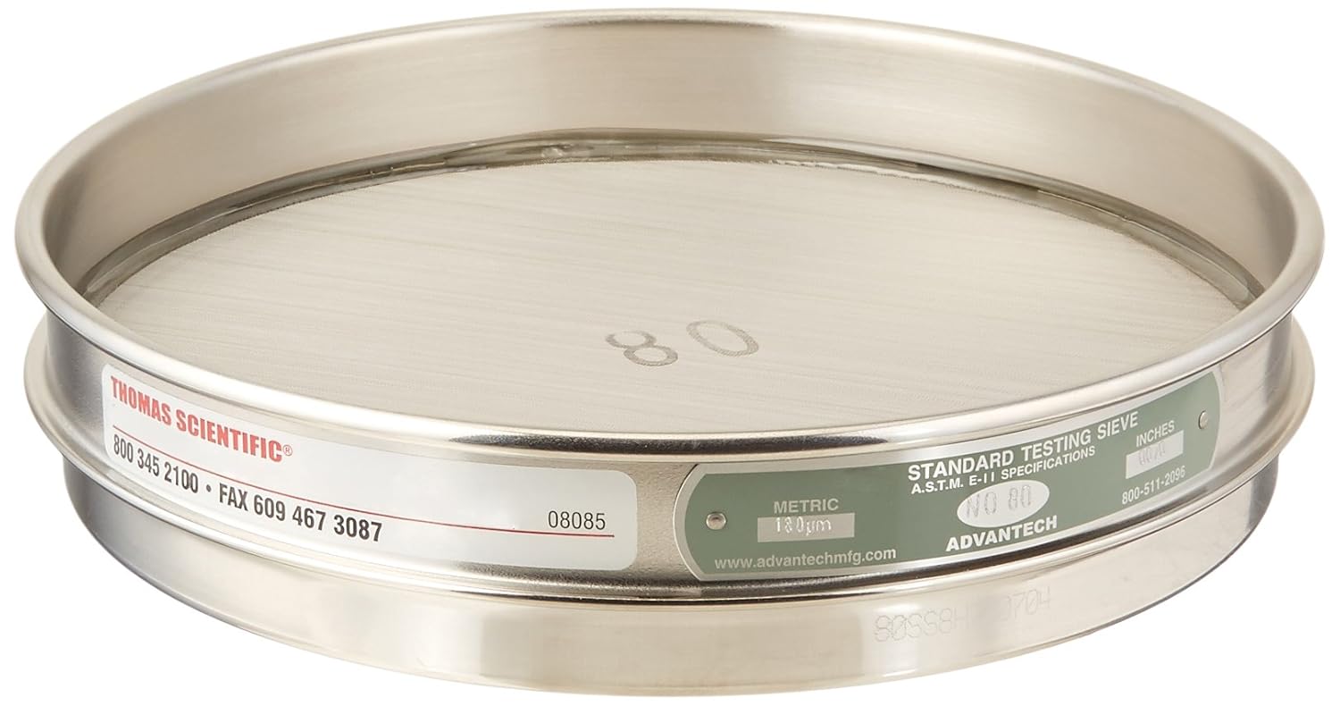 Advantech 80SS8H Stainless Steel Half Sieve, 8" Diameter, 80 Mesh Size Science Lab Sieves