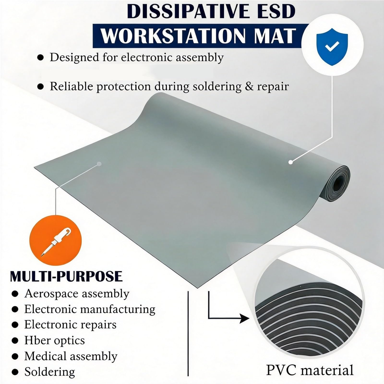 Rollos alfombrilla antiestática 0,2 0,6 0,8 1,2 Alfombrilla Antiestática ESD De 5 M De Longitud, Escritorio Antiestáticas Resistentes Para Reparación De Soldadura De | T 5 mm,W 1m x L 1m