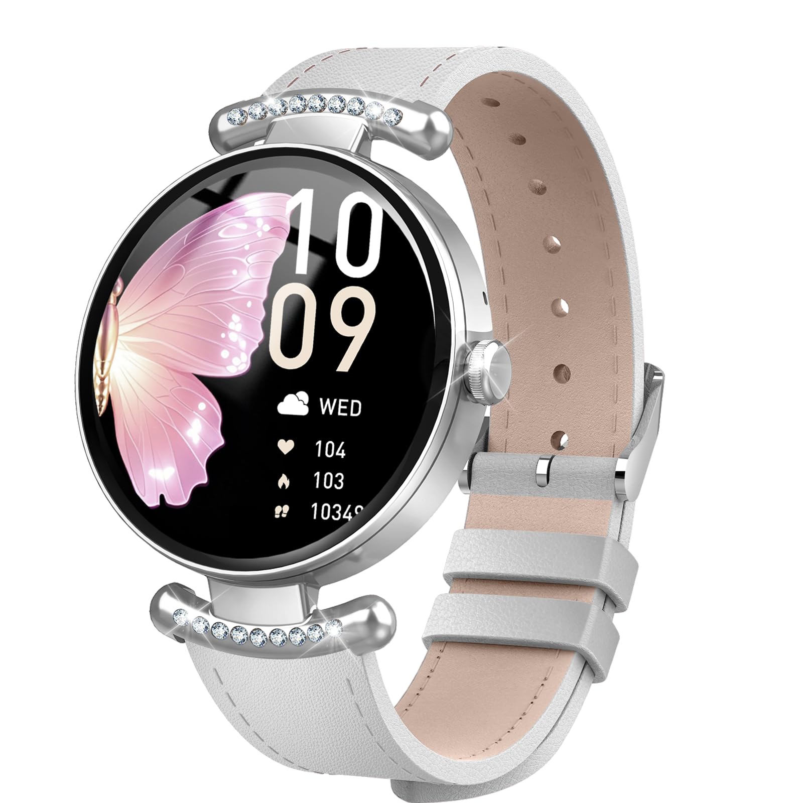 uaue Smart Watches for Women Android iOS, 1.2'' Fitness Trackers with Bluetooth Call (Answer/Make), Smartwatch with Heart Rate,Sleep Monitor, IP68 Waterproof,100+ Sports Mode,White and Silver