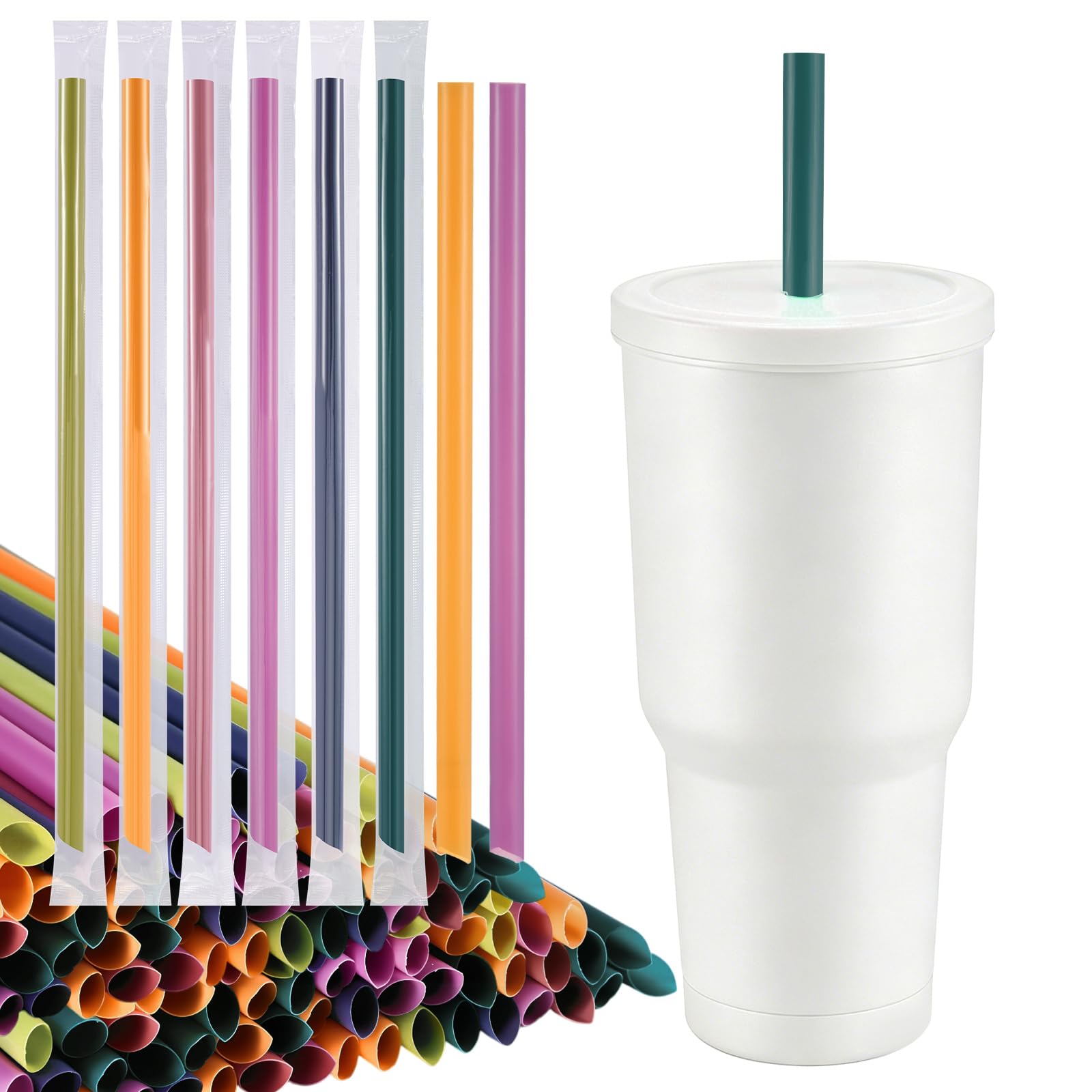 FoldTier 100 Pcs 12" Disposable Jumbo Smoothie Straws