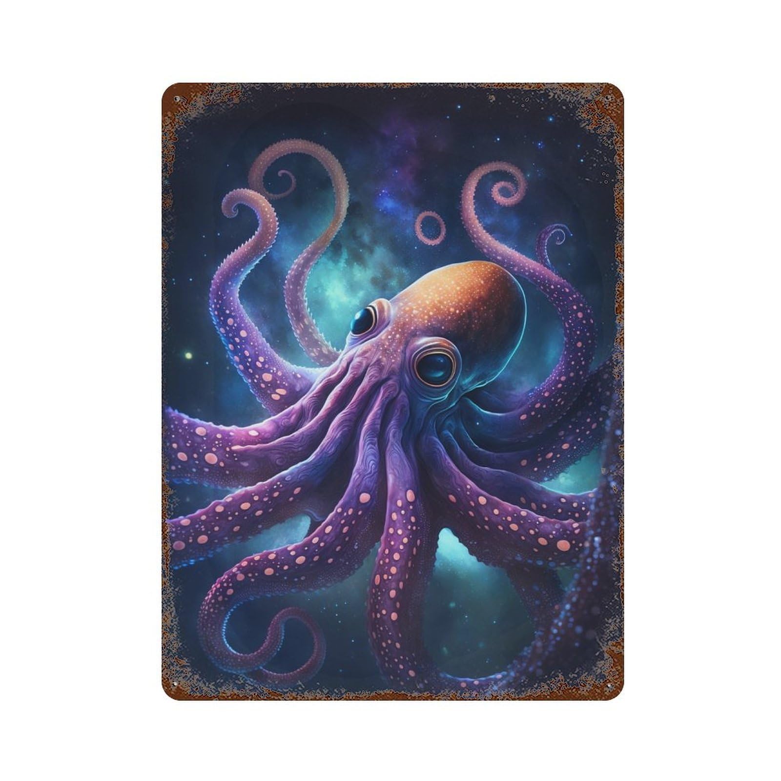 Vintage Metal Tin Sign Galactic Octopus Art Print-8 15.7"x11.8", Classic Wall Plaque for Pub, Kitchen And Man Cave Decor