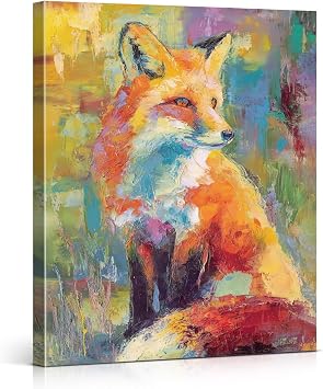 Vintage Red Fox Wall Art Print, Colorful Animal Fox Painting Artwork Wall Decor for Home Farmhouse Living Room 8x10 Canvas Framed