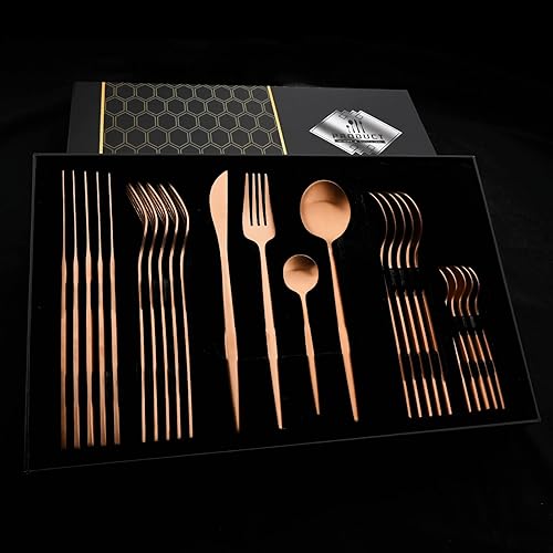 Miniatura 2 de JASHII Juego de cubiertos de regalo, juego de cubiertos de acero inoxidable de 24 piezas, utensilios de cocina, cuchillo, tenedor, cuchara con caja