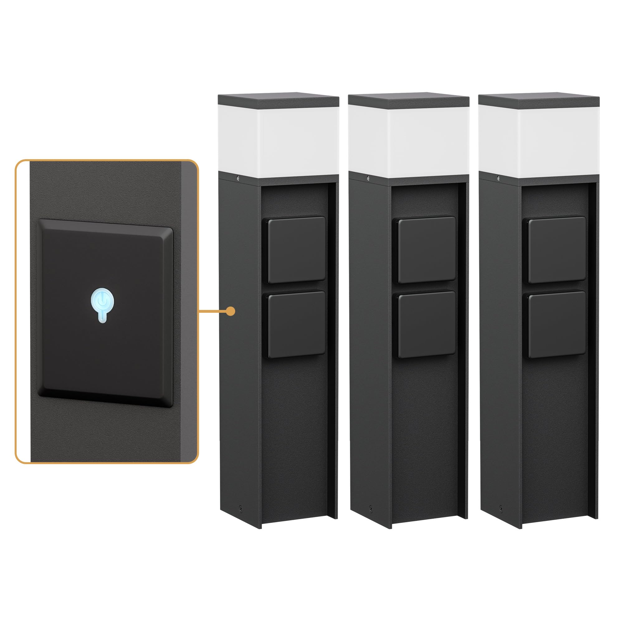 ledscom.de 3 farolas PODEL para exterior, Smart Home, 39 cm, negro, 2 enchufes, con bombilla G9 incluida, 596 lm, blanco
