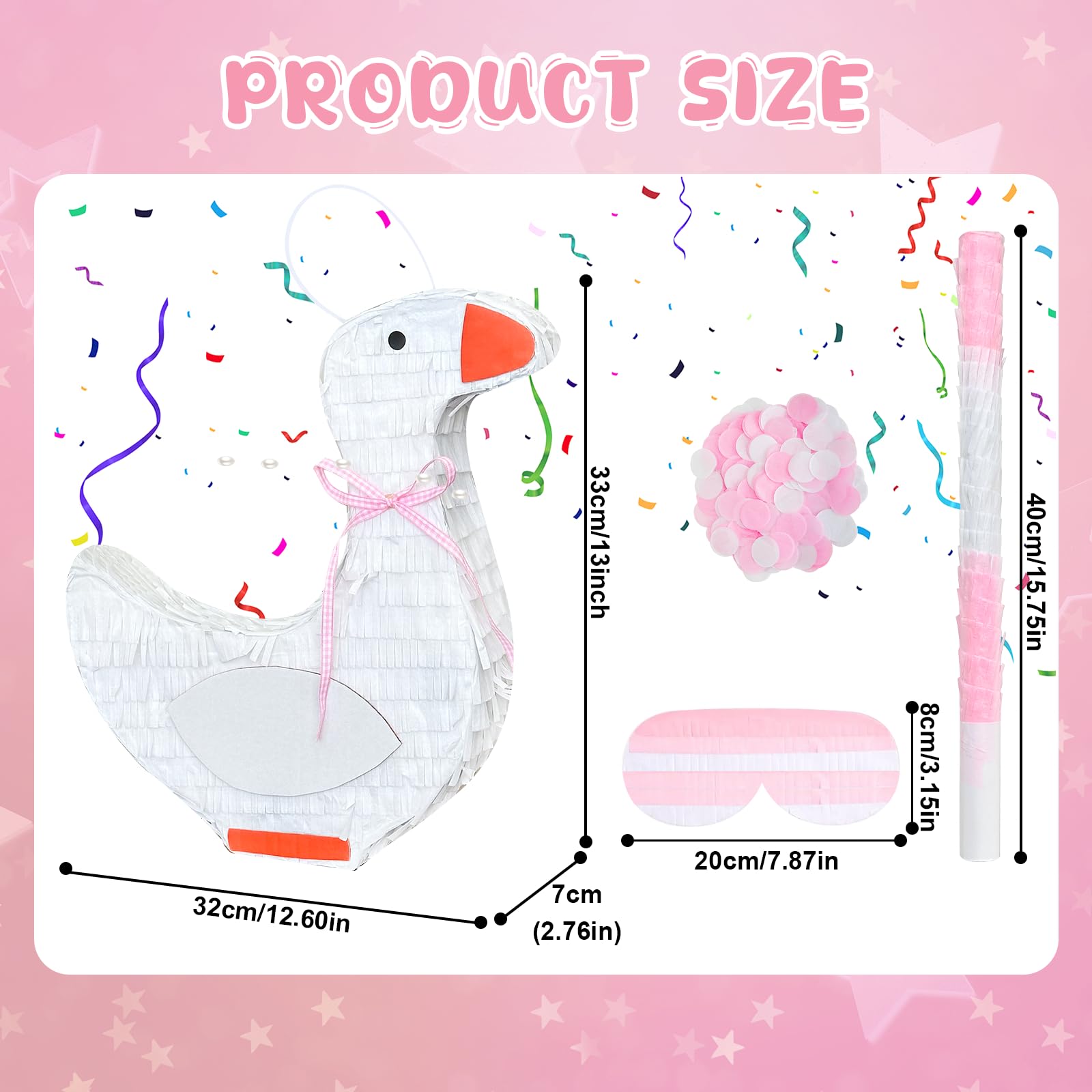 One Silly Goose Pinata 13 inch for Birthday Party Bow Piñata with Stick, Blindfold, Confetti Party Piñata One Silly Goose 1st Birthday Decorations for Baby Shower Supplies (Pink)
